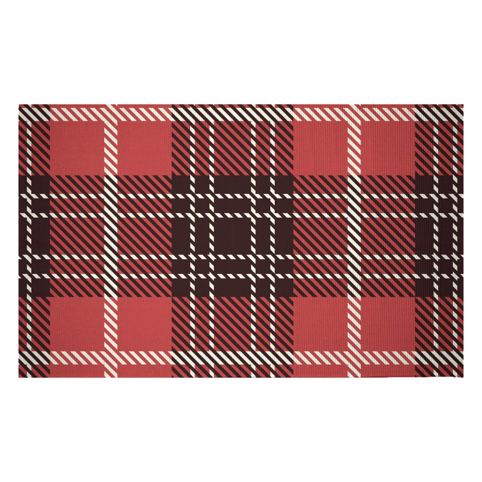 Red, Black & White Tartan Woven Rug - Small