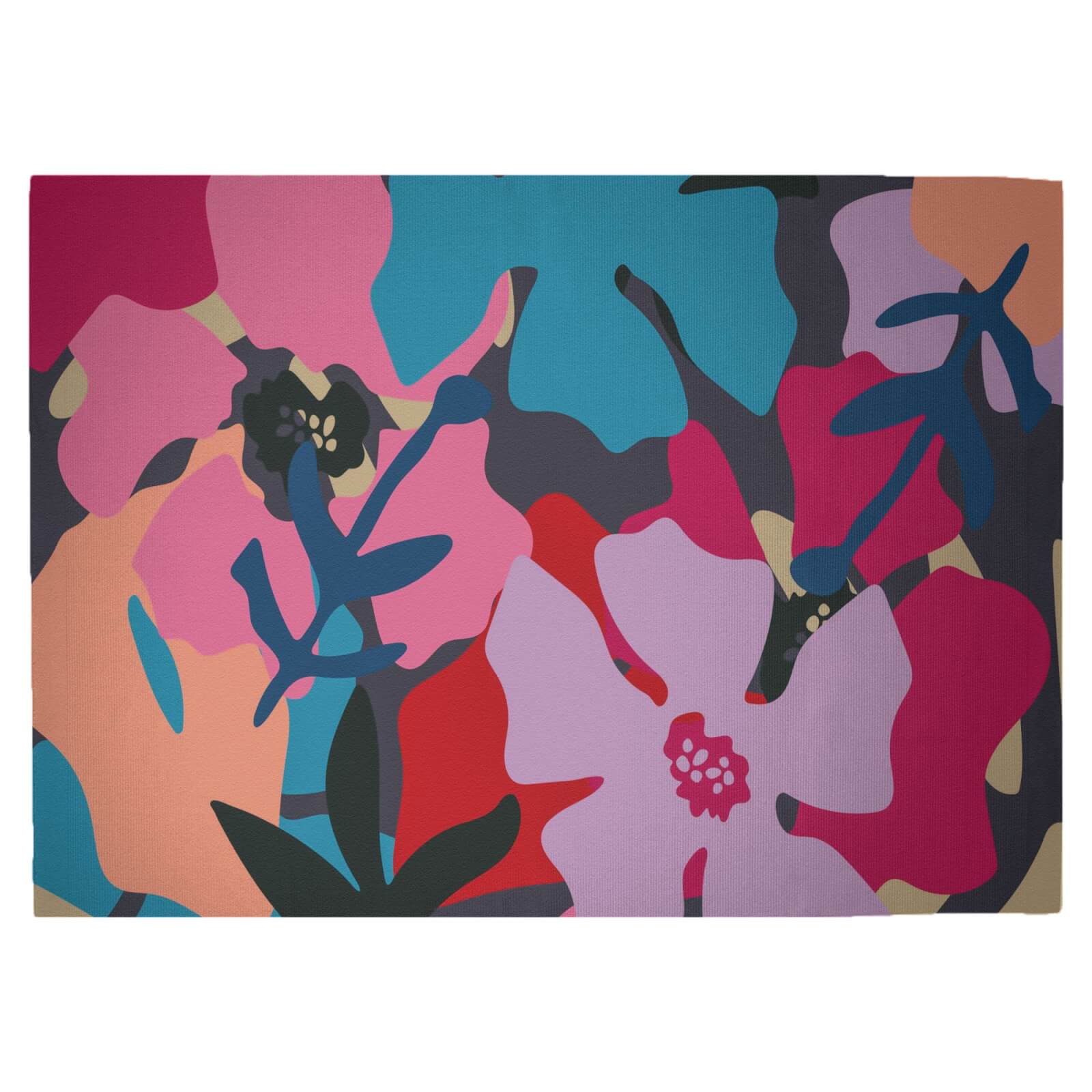 Giant Retro Flowers Woven Rug - Large