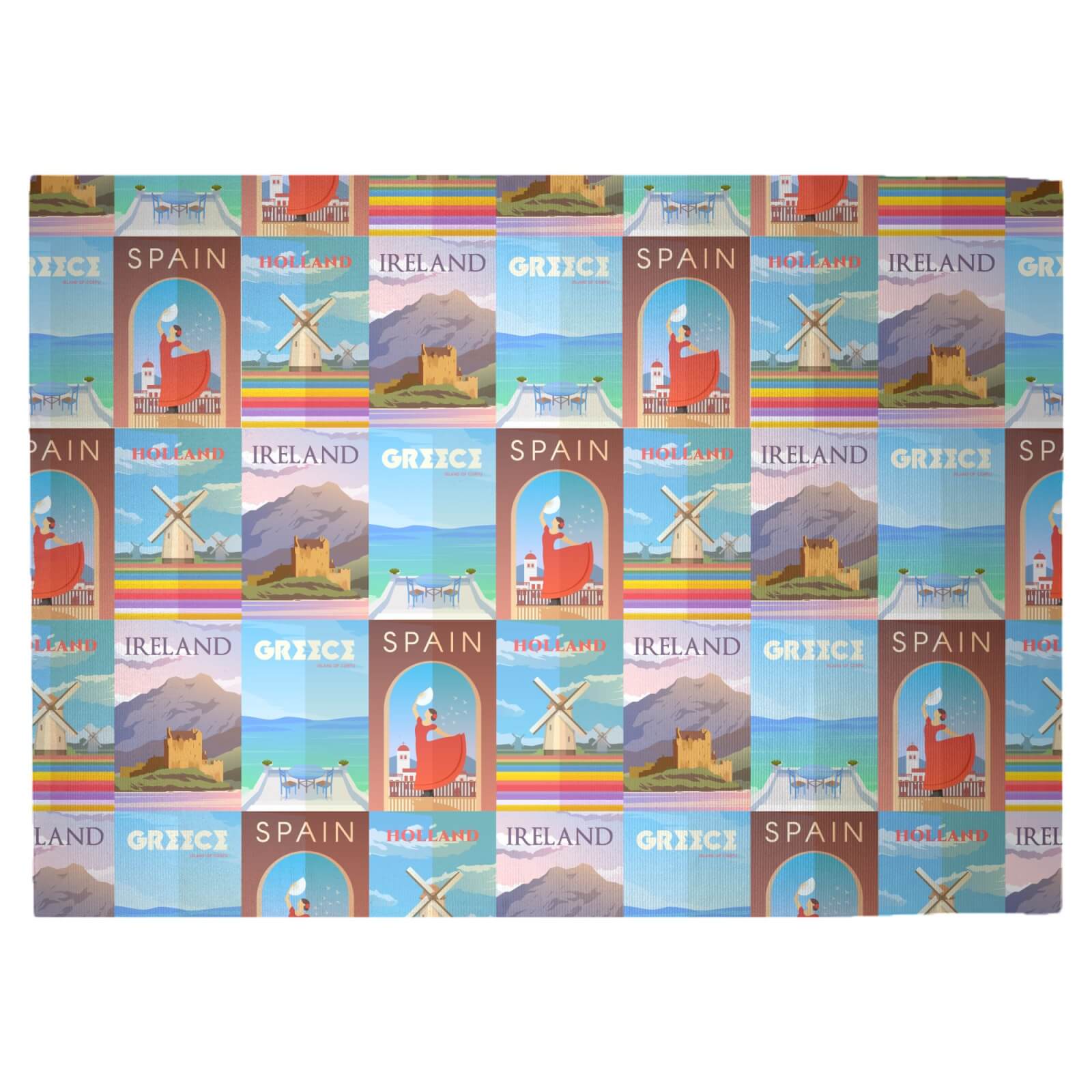 Travelling Around Europe Woven Rug - Large