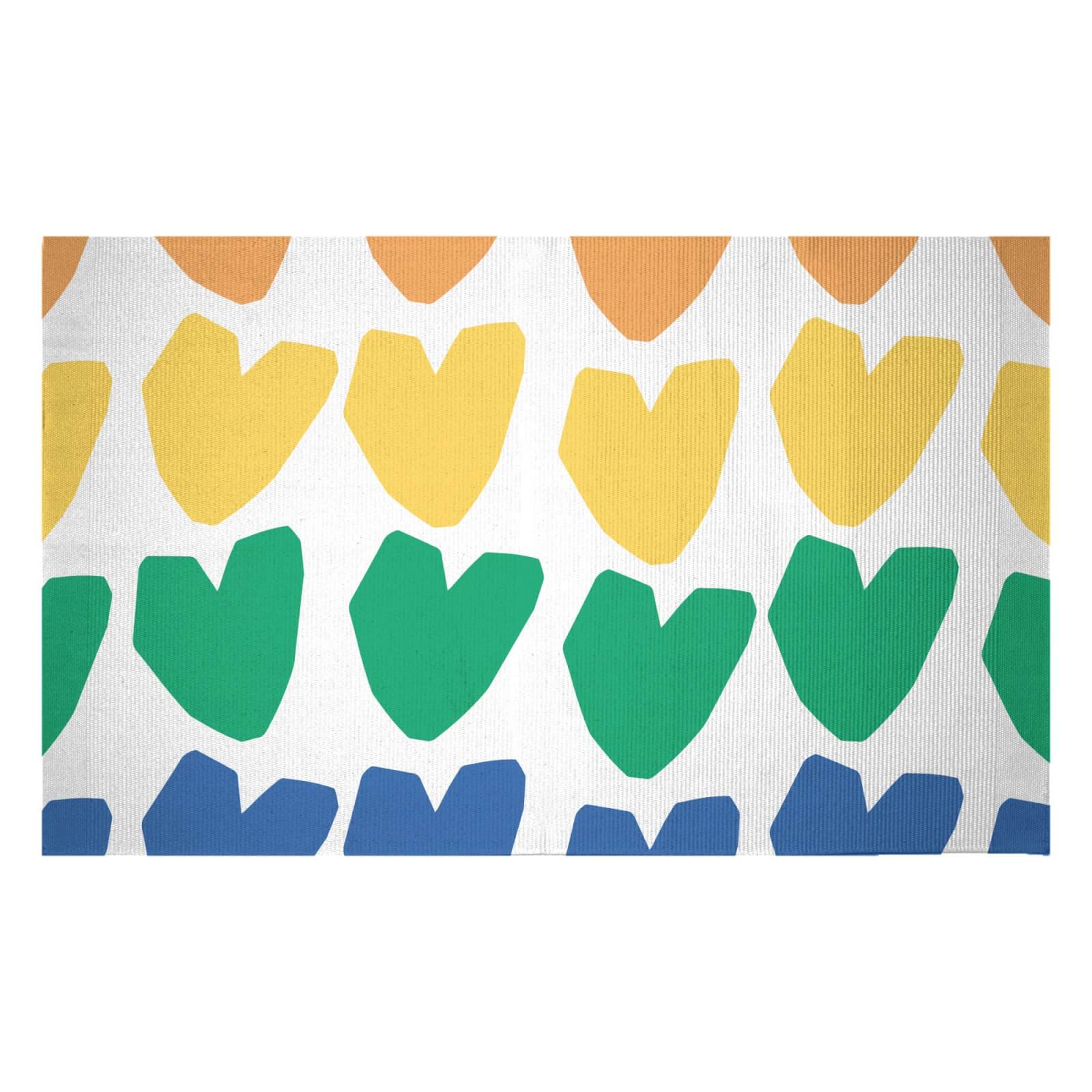 Rainbow Hearts Woven Rug - Small