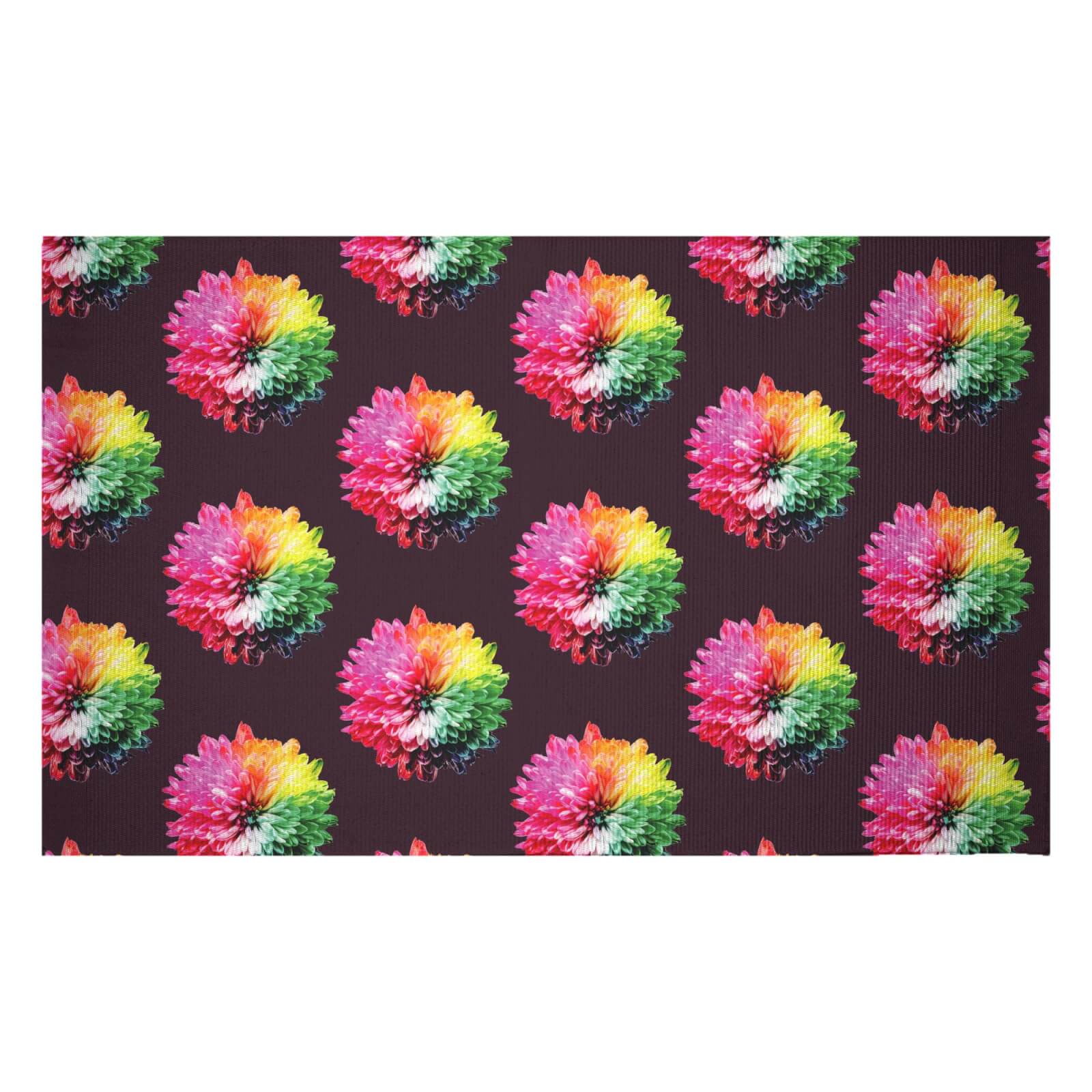Fluro Flower Pattern Dark Woven Rug - Small