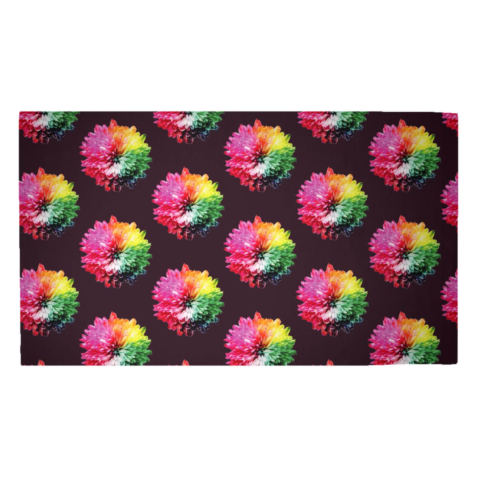 Fluro Flower Pattern Dark Woven Rug - Medium