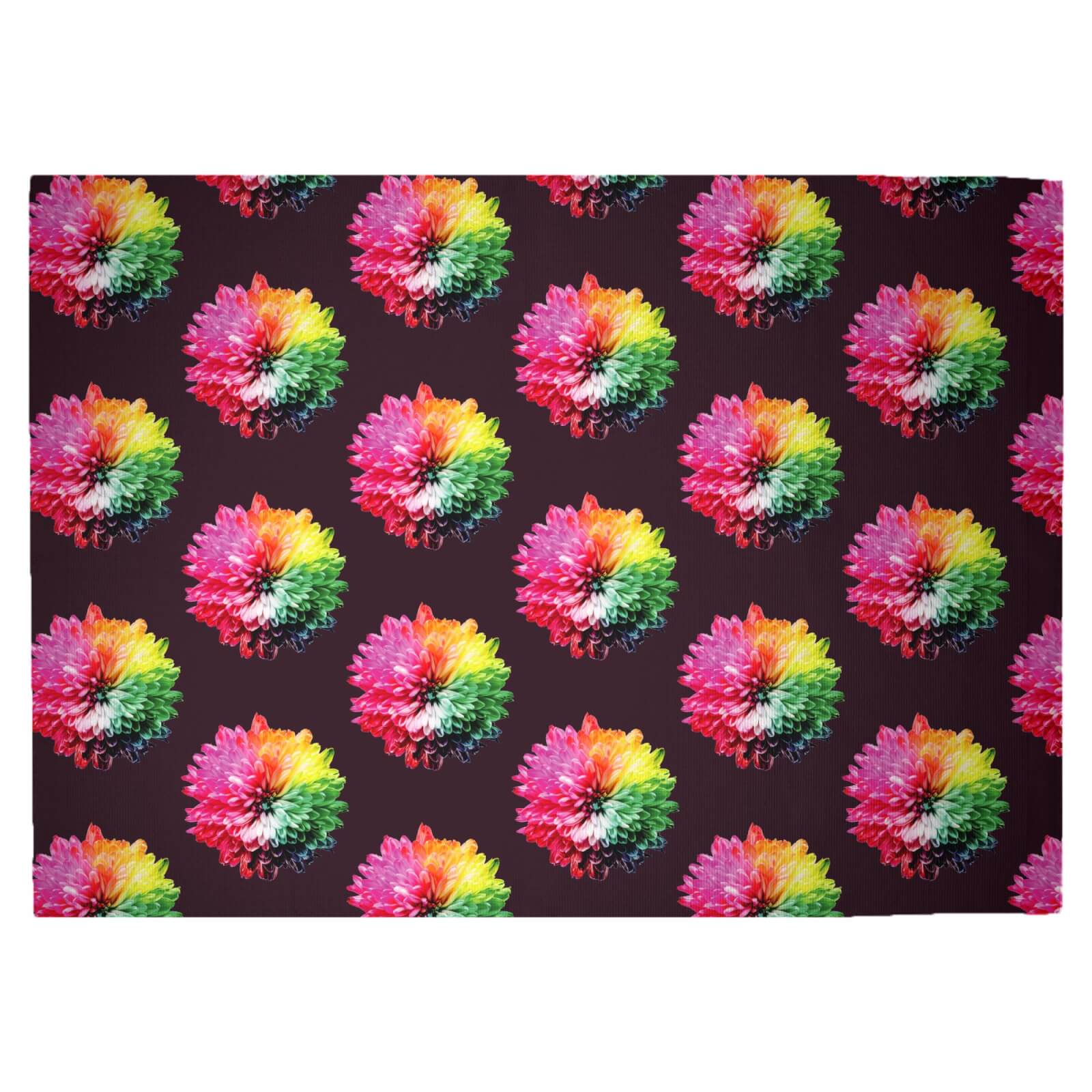 Fluro Flower Pattern Dark Woven Rug - Large