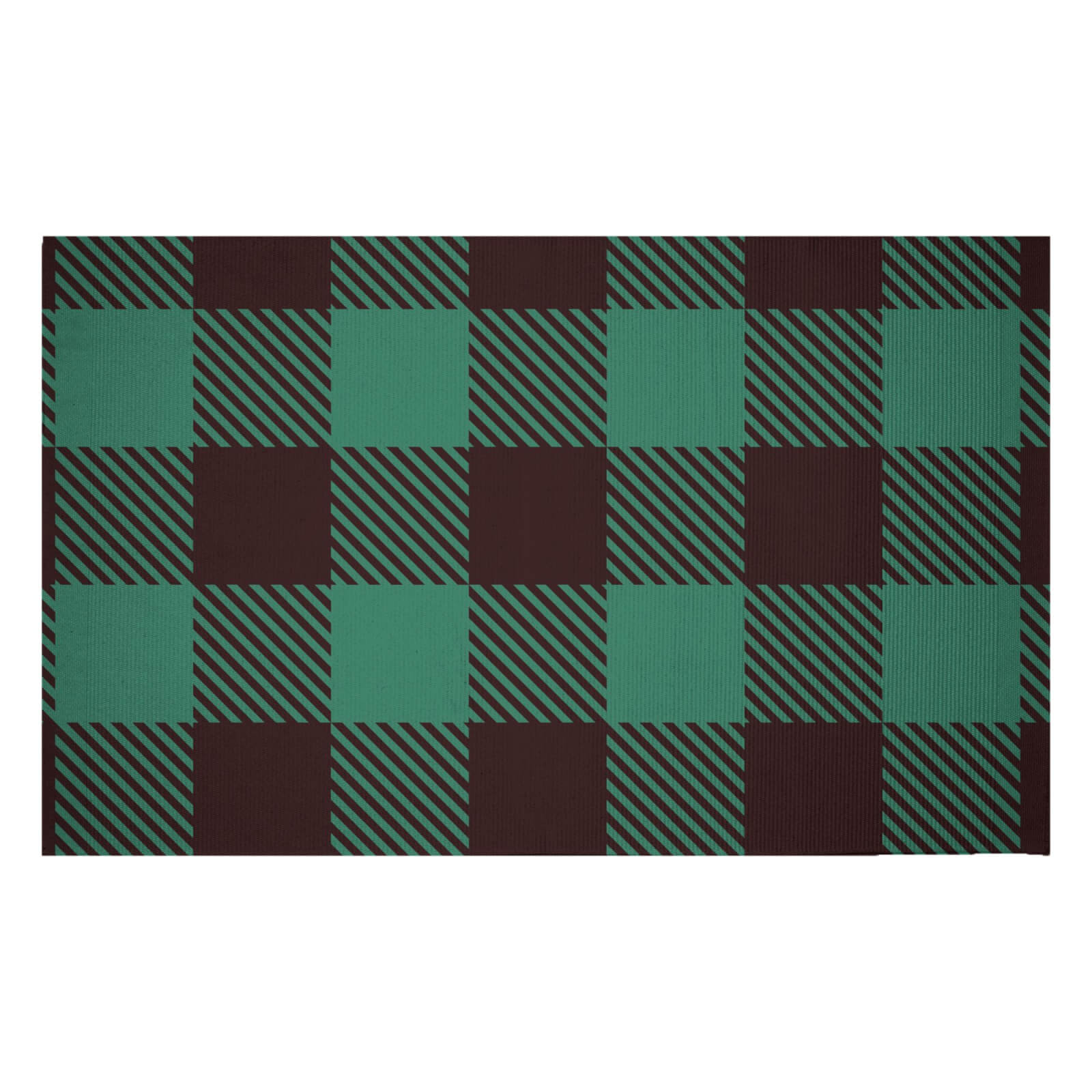 Green & Black Tartan Woven Rug - Small