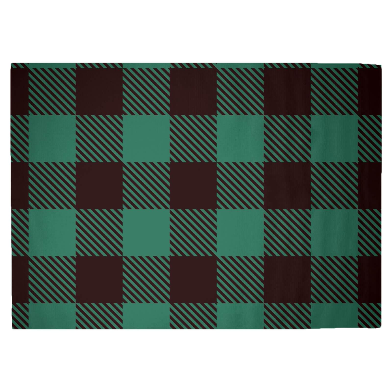 Green & Black Tartan Woven Rug - Large