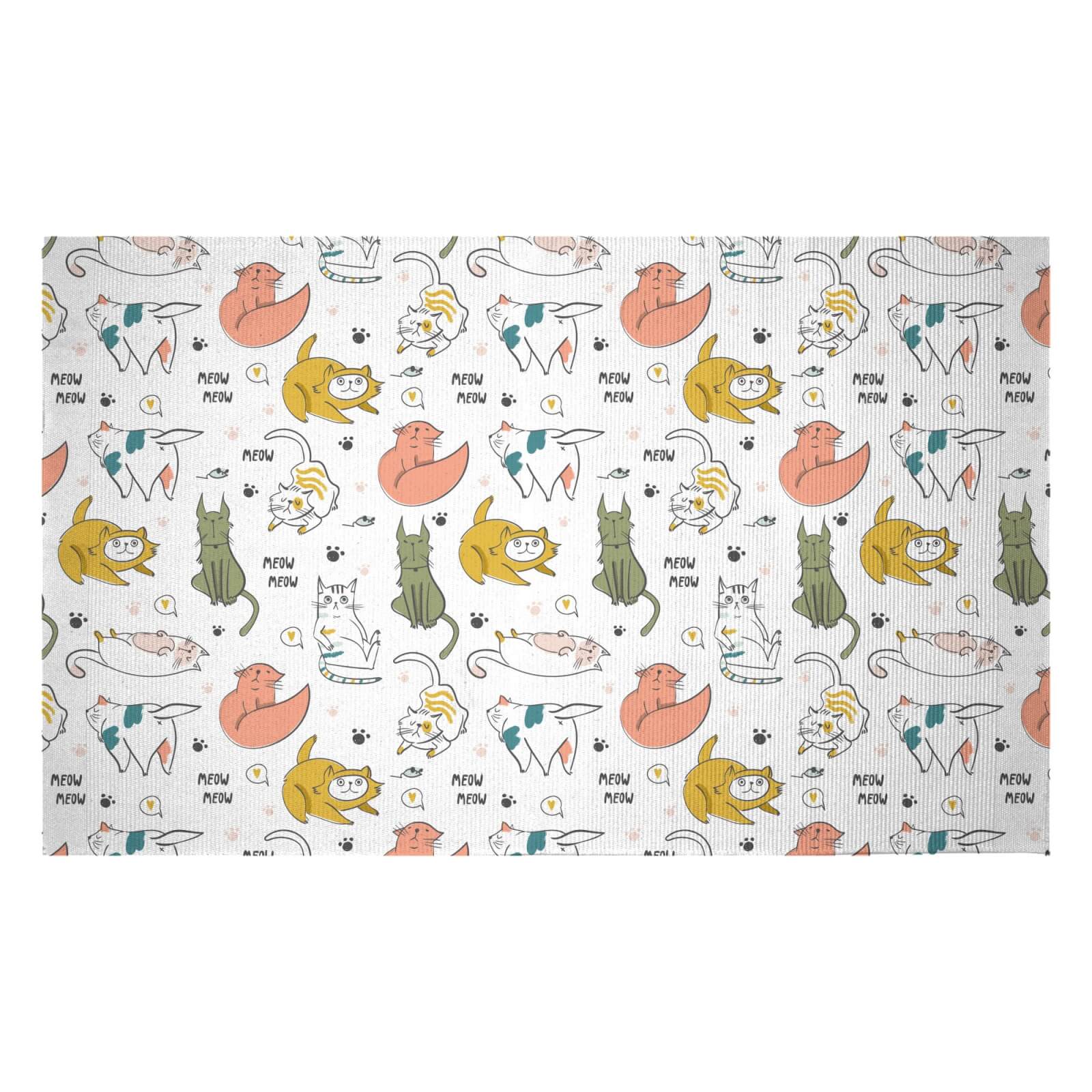 Colourful Cat Pattern Woven Rug - Small