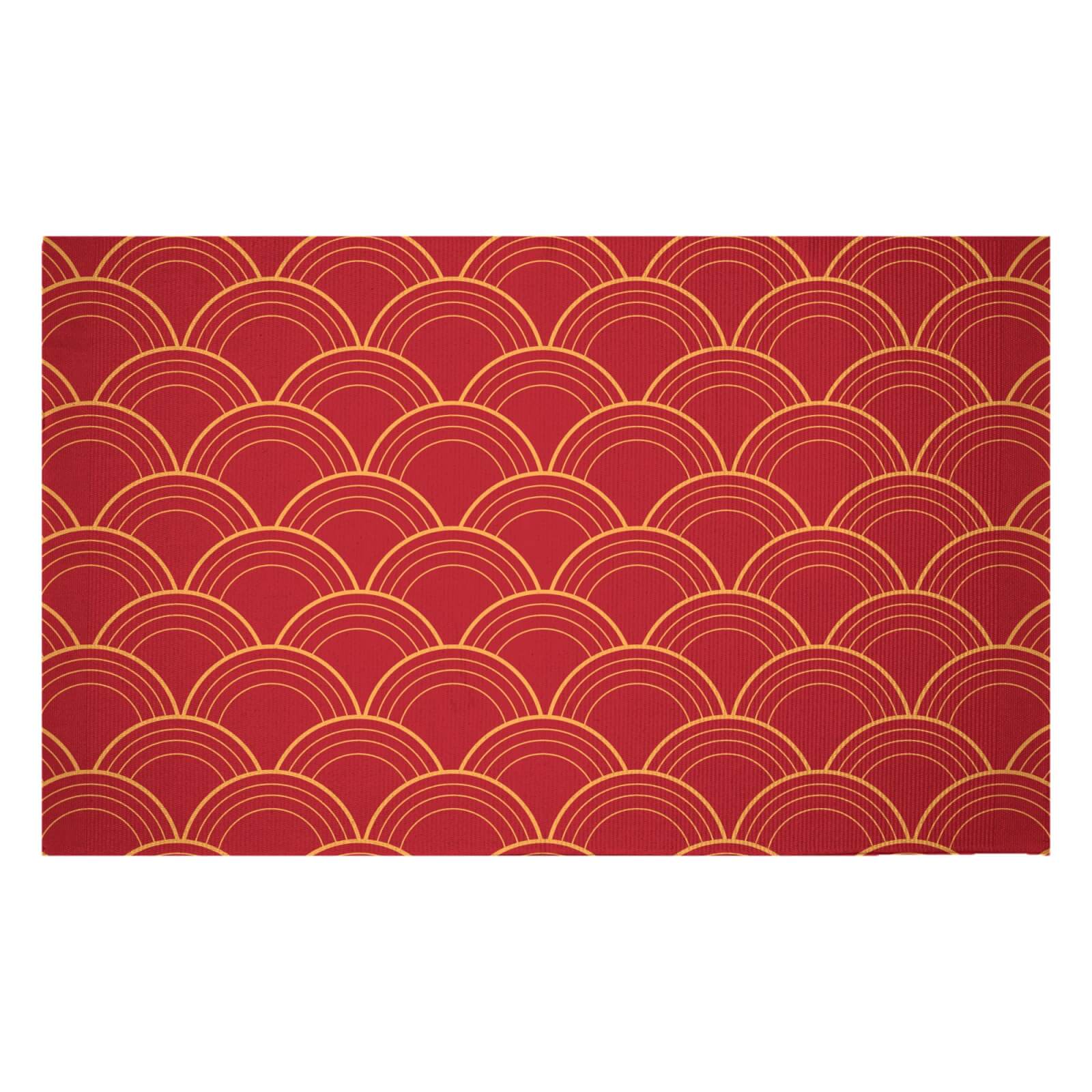 Chinese Fan Red Pattern Woven Rug - Small