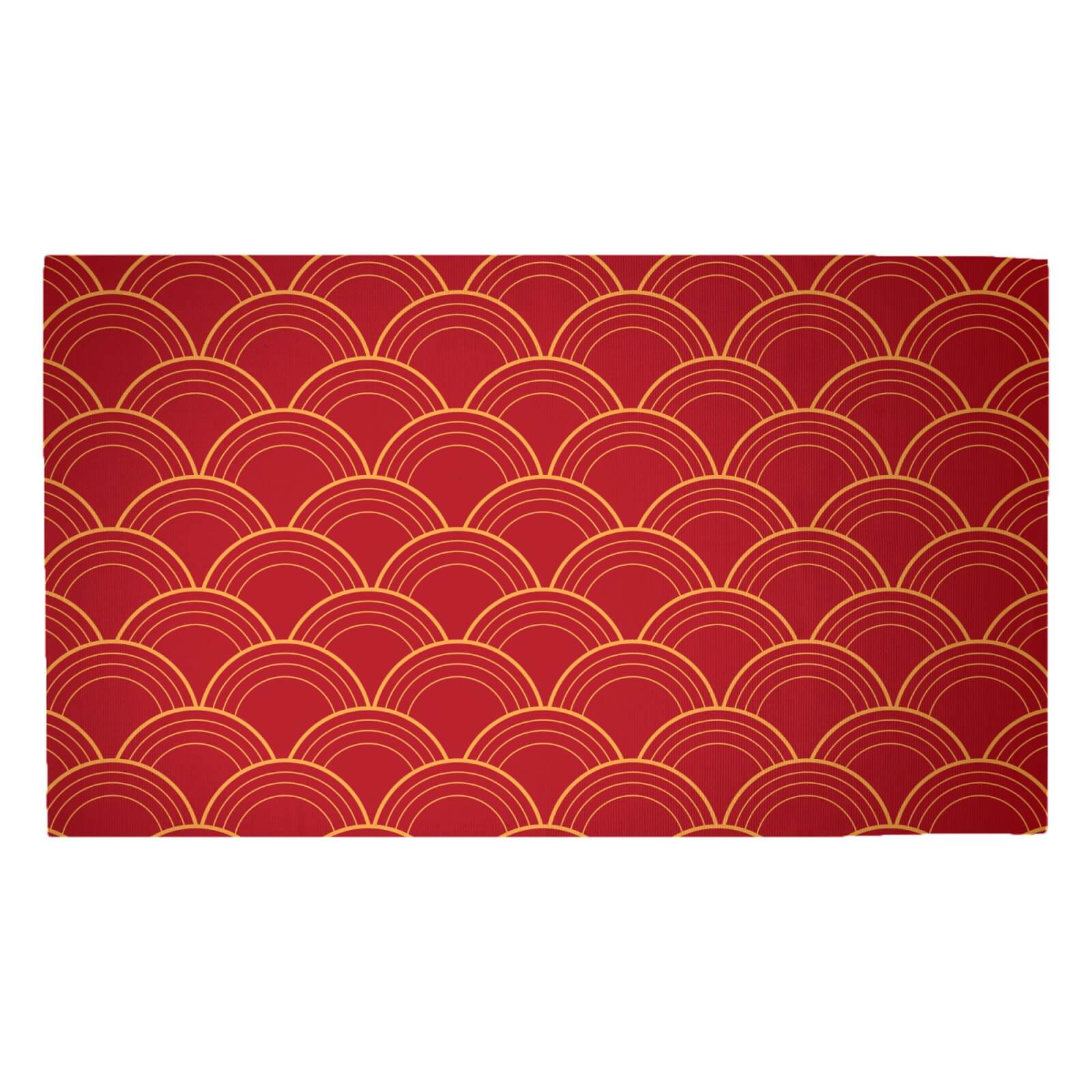 Chinese Fan Red Pattern Woven Rug - Medium