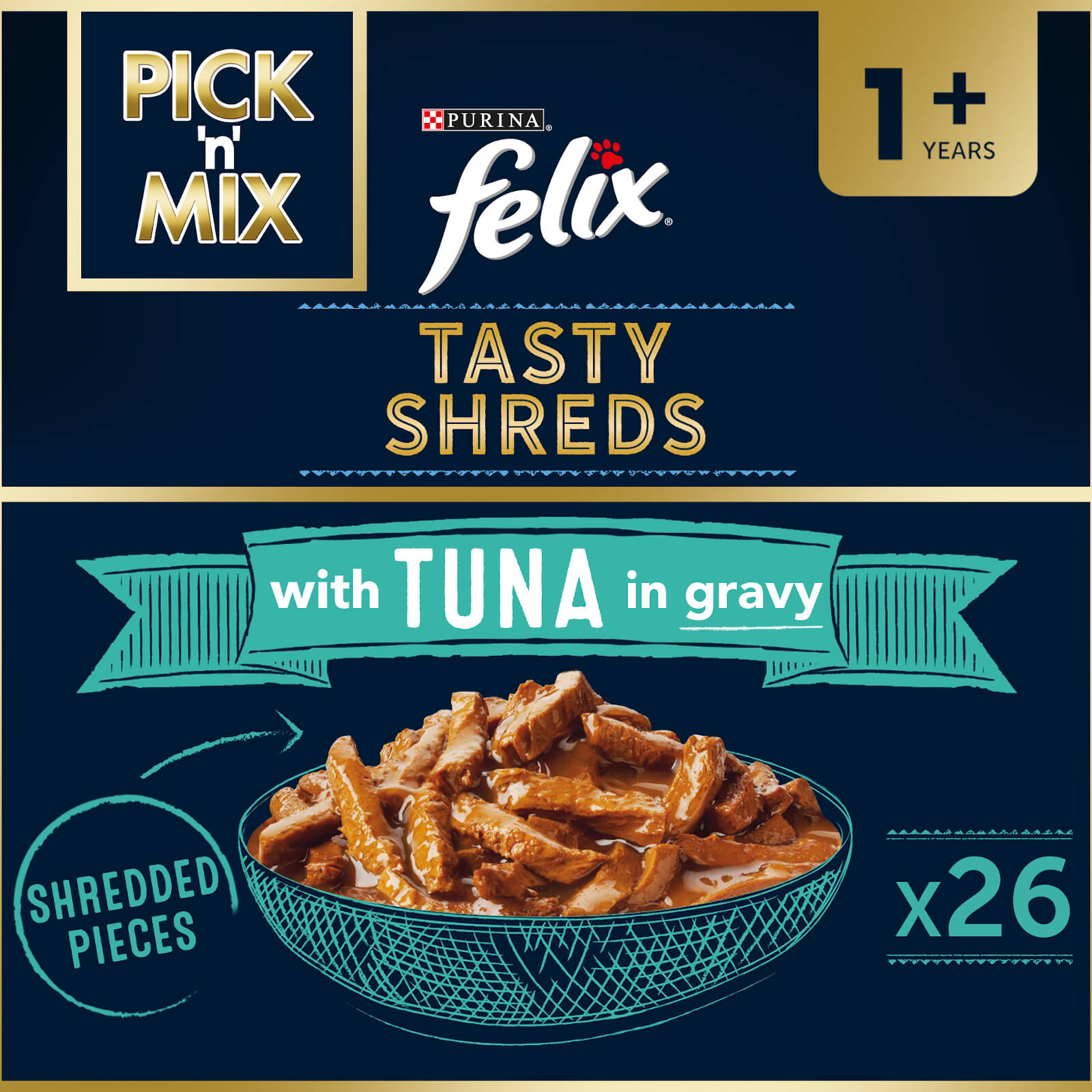 Image of Felix Tasty Shreds Tuna in Gravy 26x80g