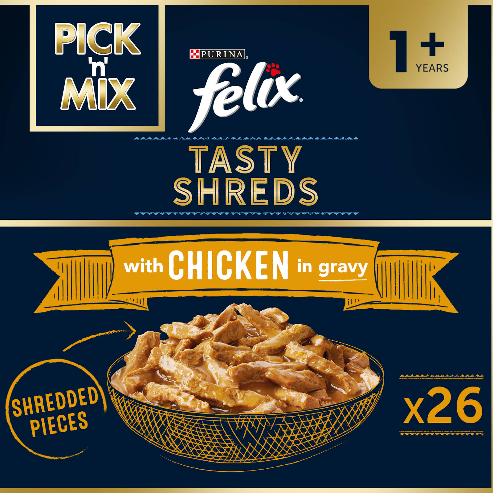 Image of Felix Tasty Shreds Adult Wet Cat Food with Chicken in Gravy 26x80g