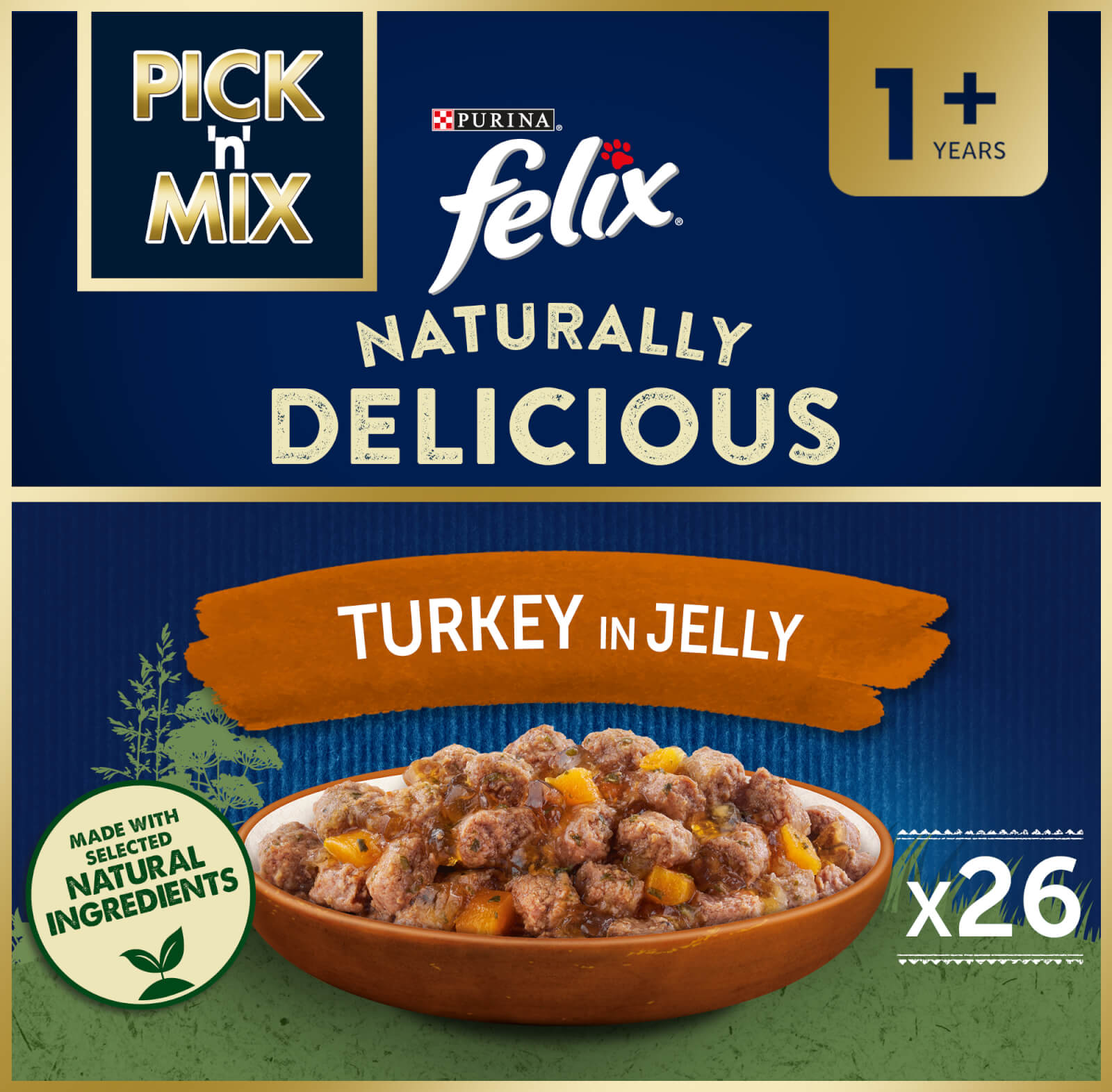 Image of Felix Naturally Delicious Adult Wet Cat Food with Turkey in Jelly 26x80g