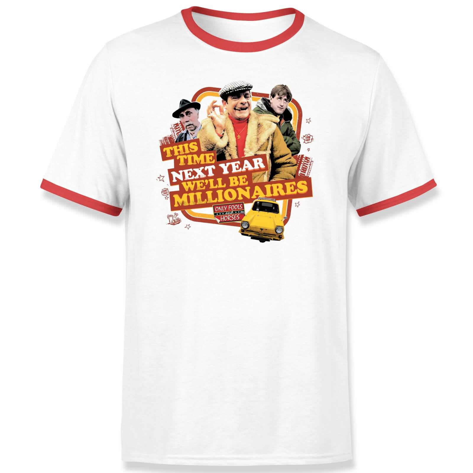 Only Fools And Horses This Time Next Year We'll Be Millionaires Unisex Ringer T-Shirt - White/Red - XS