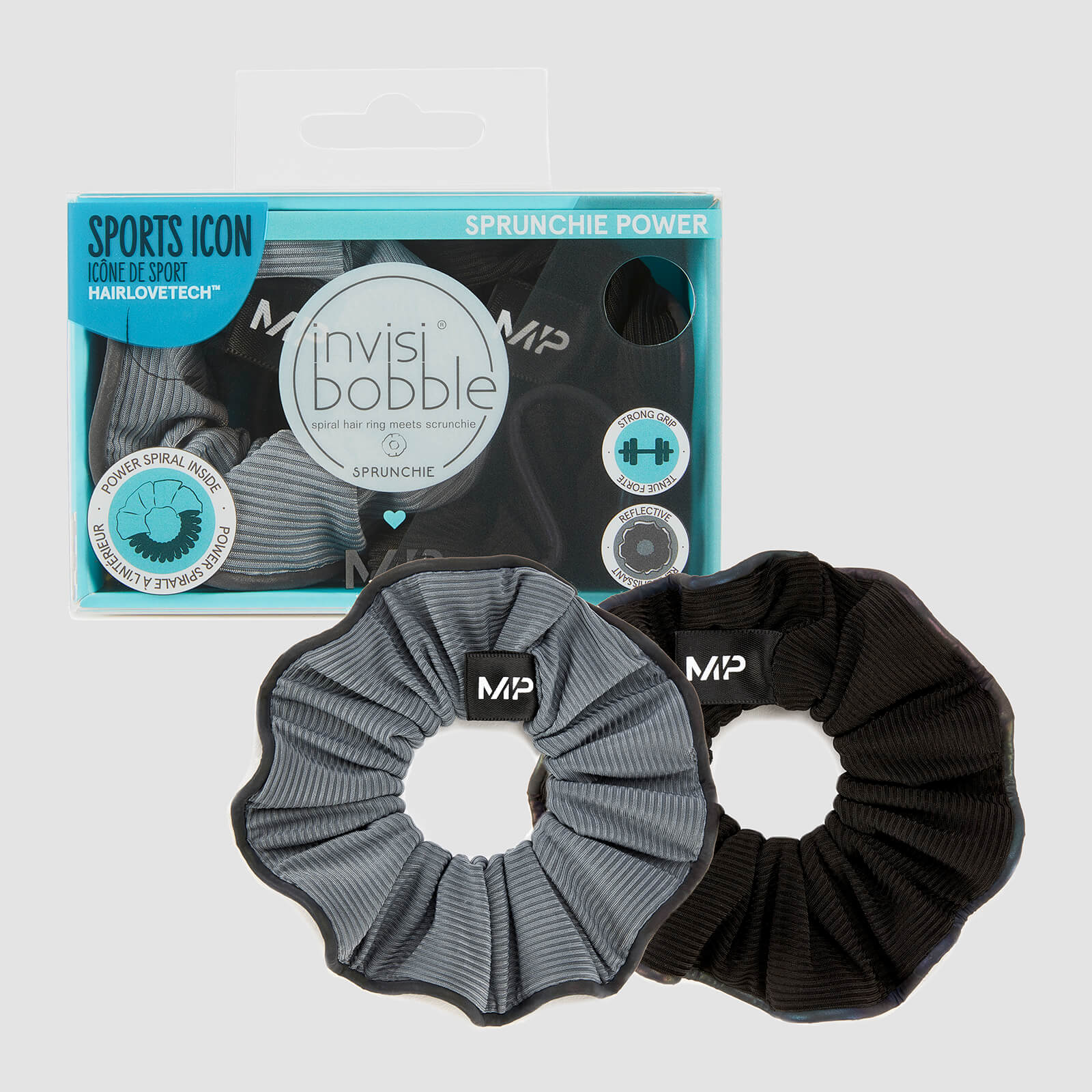MP X Invisibobble® Reflective Power Sprunchie – Black/Ice Blue - 2 PACK