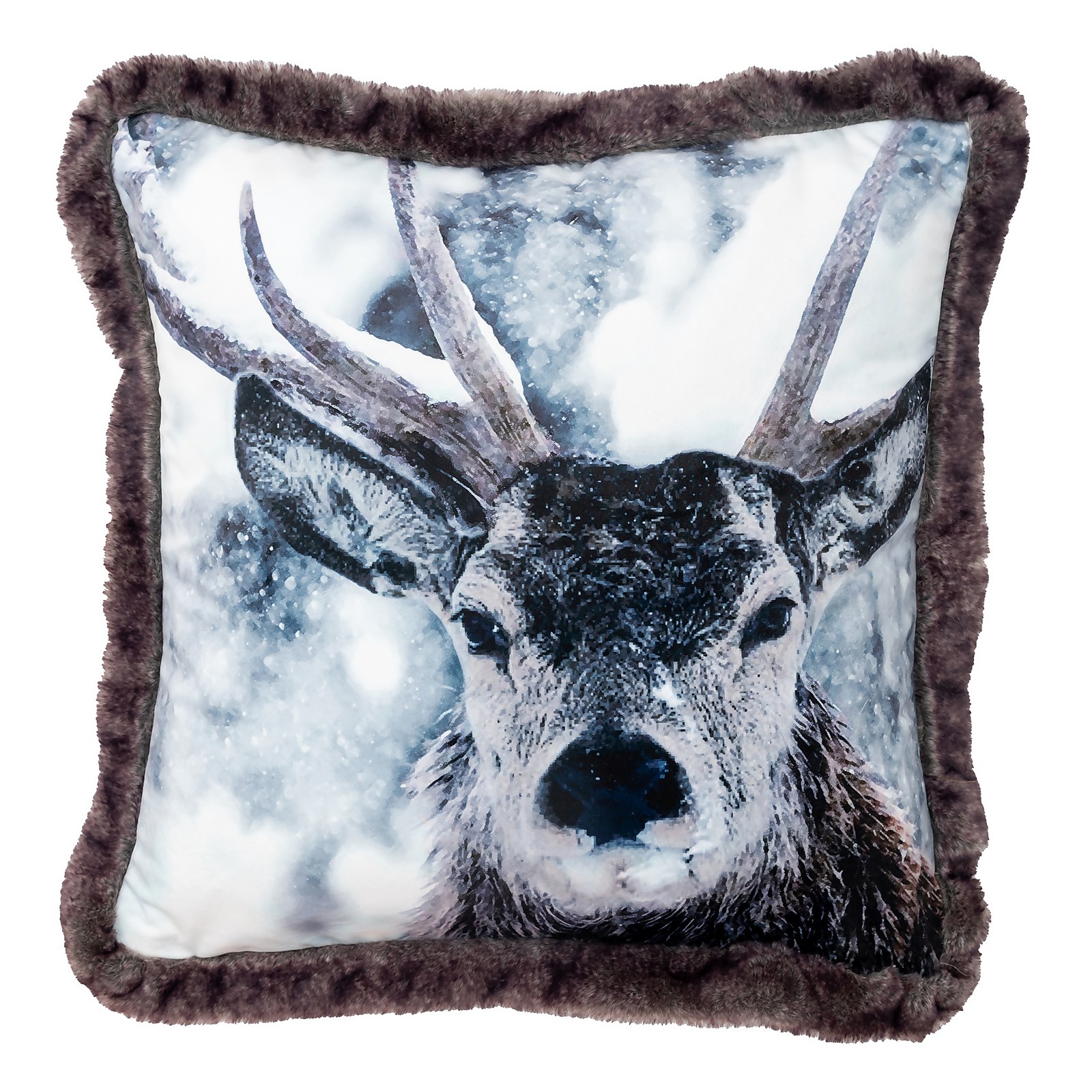 Photo of Fur Trimmed Stag Cushion - 45x45cm