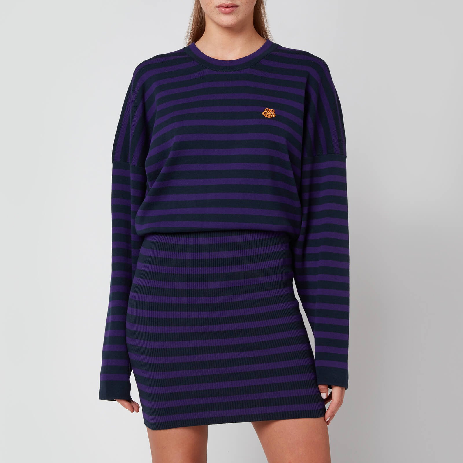 KENZO Women's Striped Short Dress - Blue Black - L