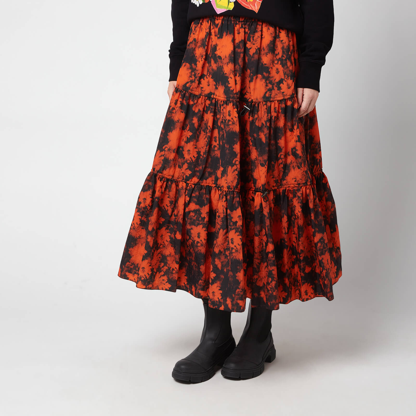 KENZO Women's Printed Elasticated Midi Skirt - Medium Orange - EU36/UK6