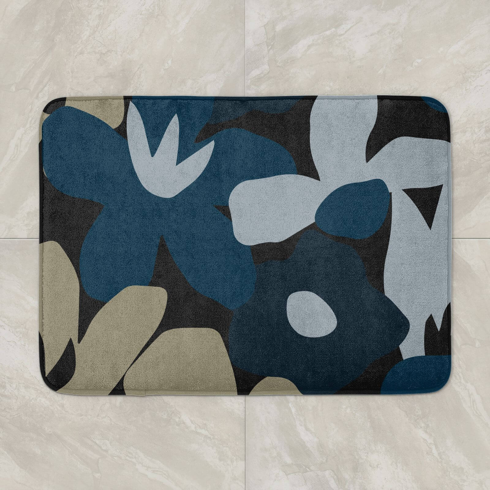 Abstract Navy Flowers Bath Mat