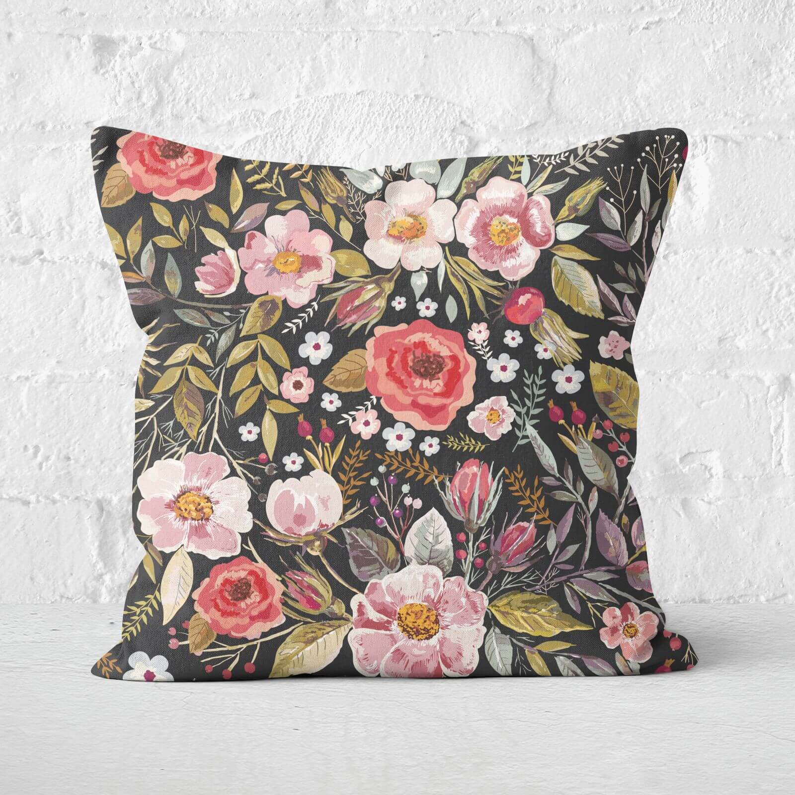 Flowers & Skulls Square Cushion - 40x40cm - Soft Touch