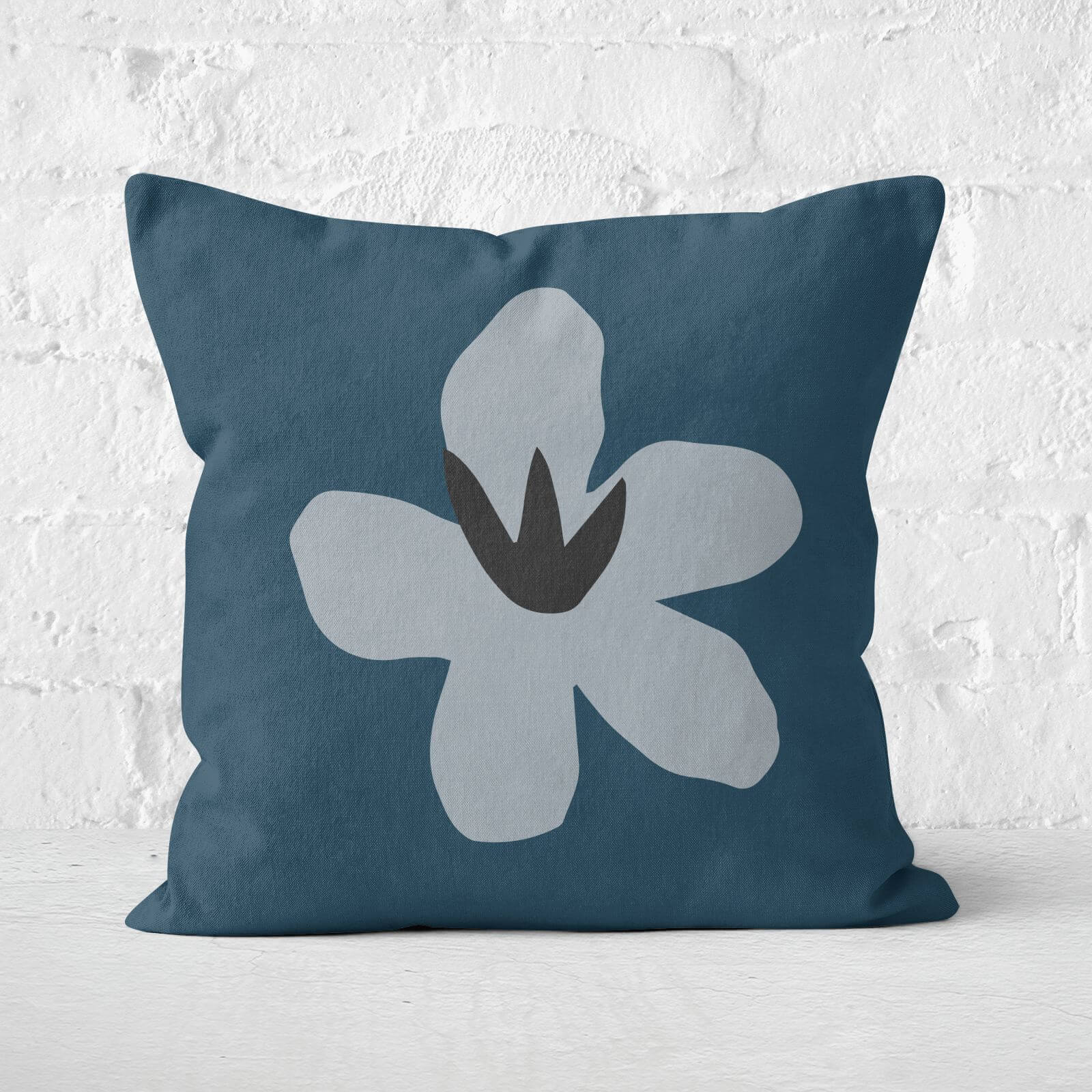 Navy Flower Square Cushion - 40x40cm - Soft Touch