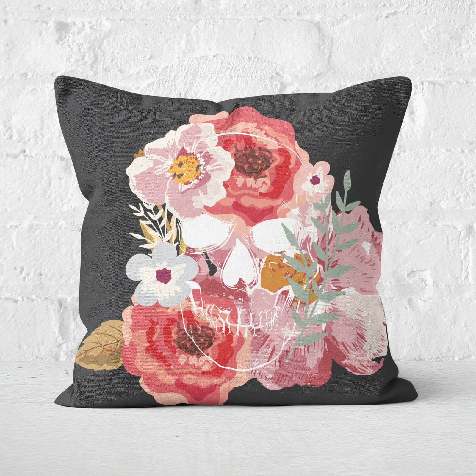 Flower & Skull Square Cushion - 40x40cm - Soft Touch