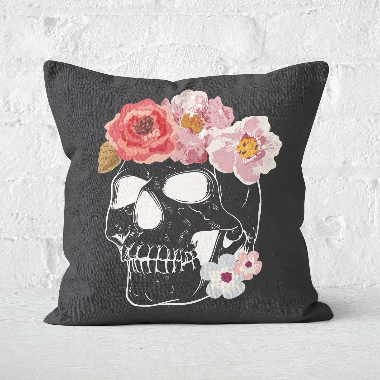 Skull Floral Headband Square Cushion - 40x40cm - Soft Touch