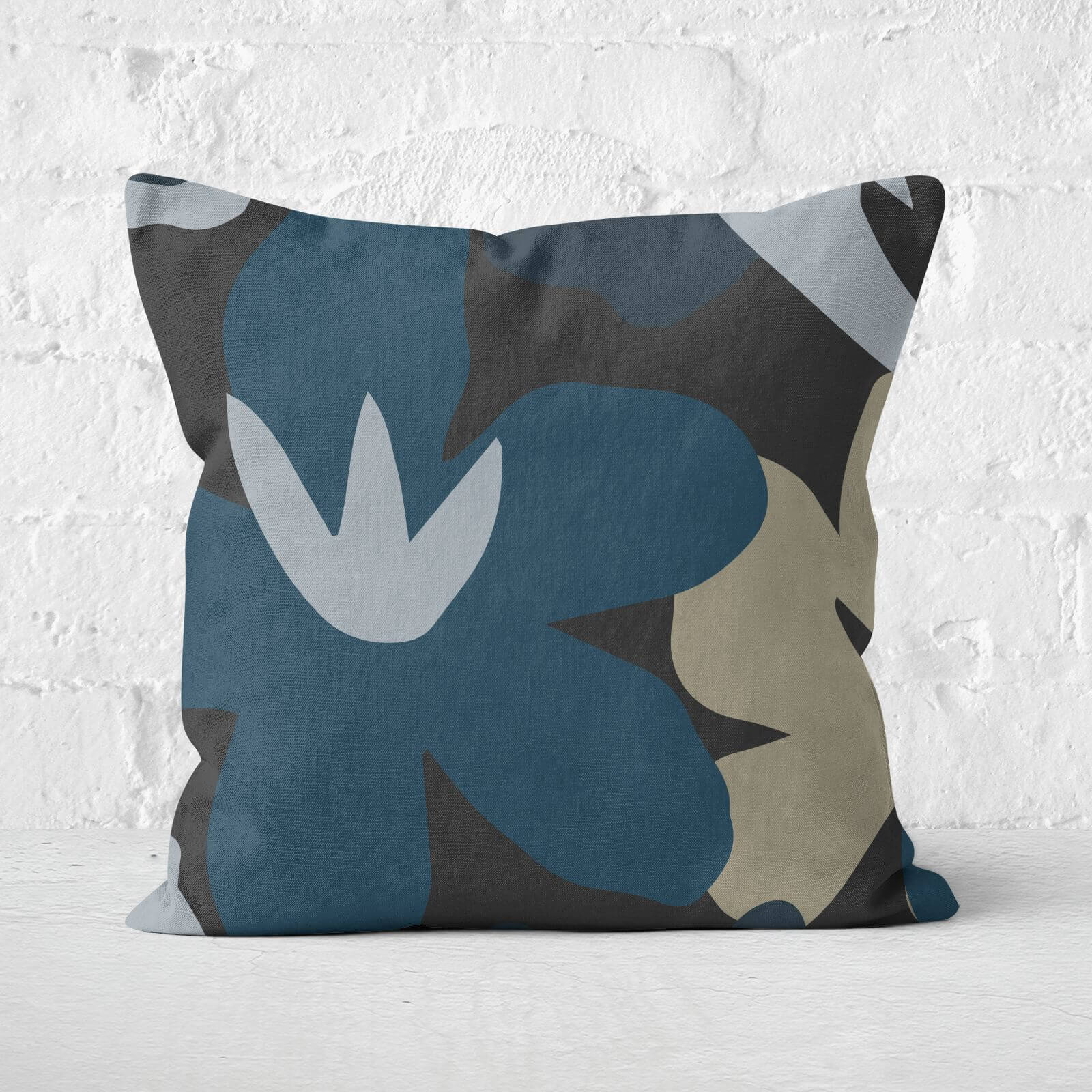 Abstract Navy Flowers Square Cushion - 40x40cm - Soft Touch