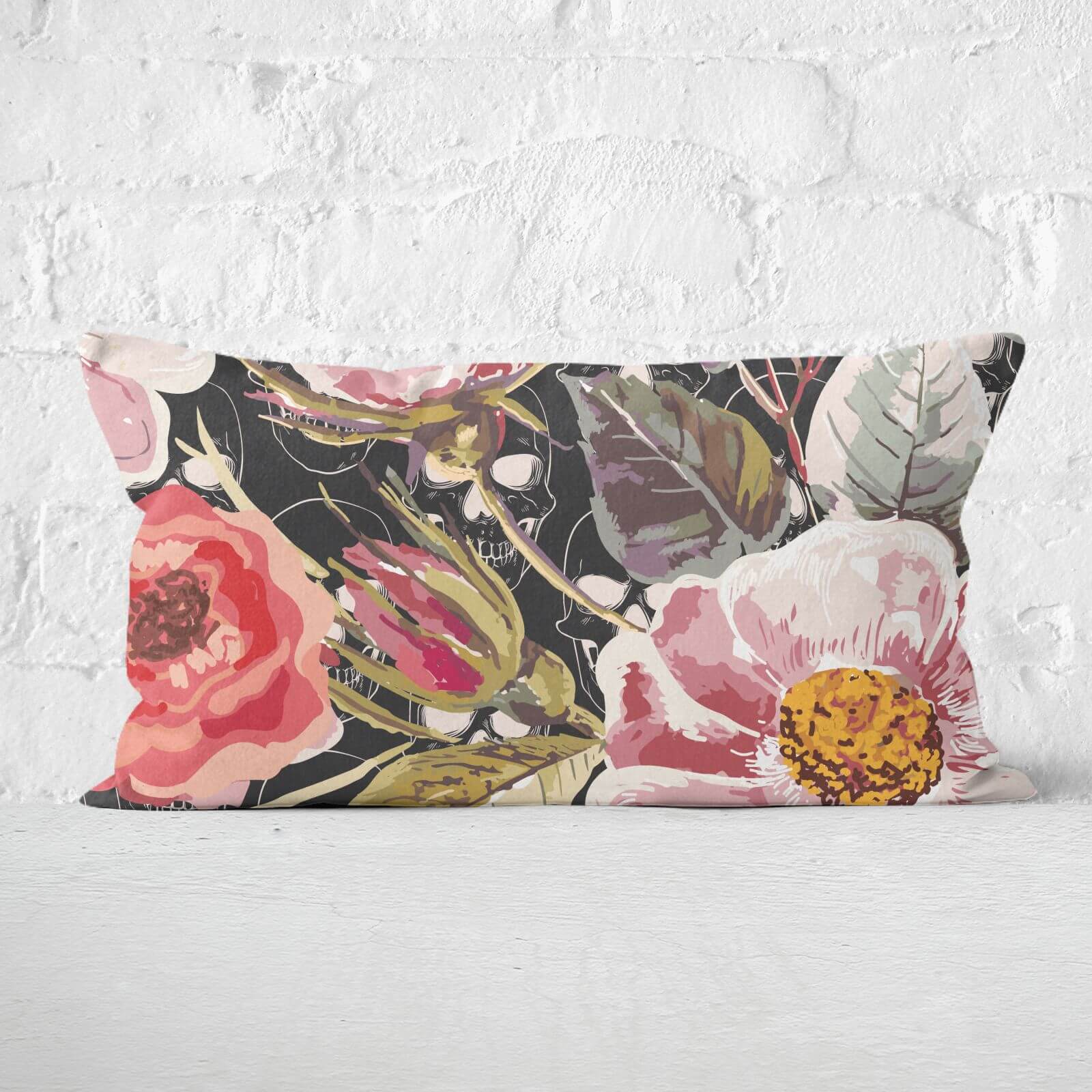 Flowers & Skulls Rectangular Cushion - 30x50cm - Soft Touch
