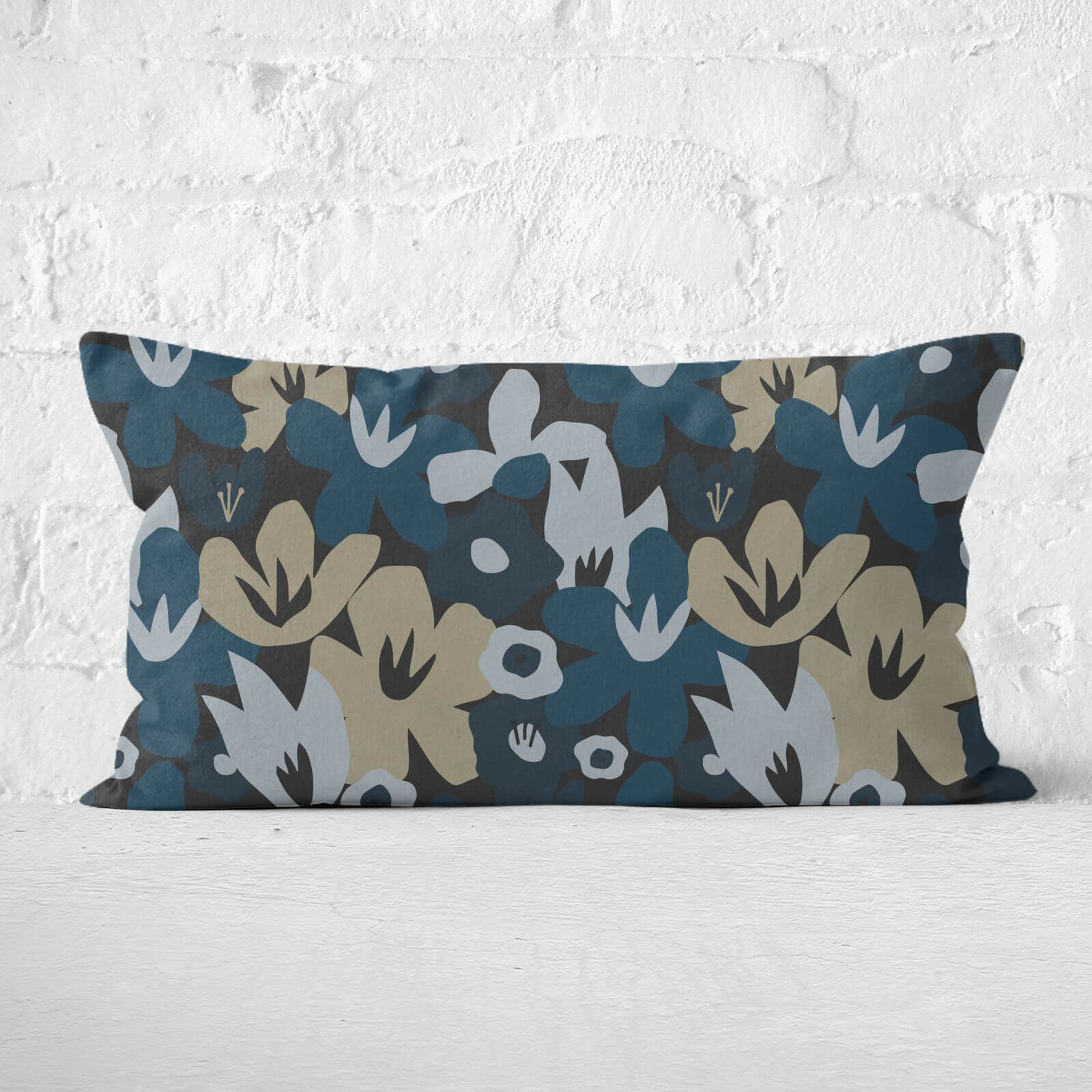 Abstract Navy Flowers Rectangular Cushion - 30x50cm - Soft Touch