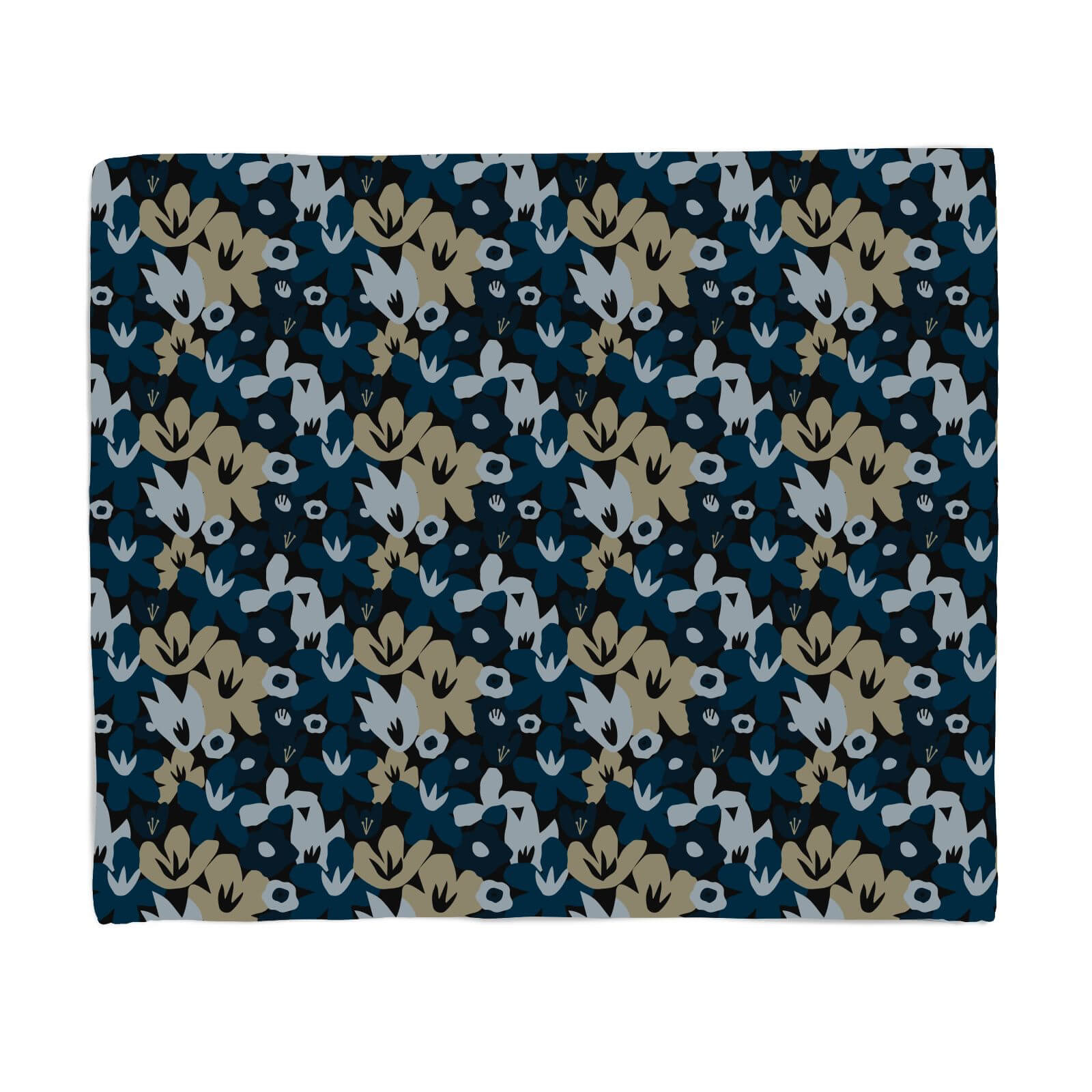 Abstract Navy Flowers Fleece Blanket