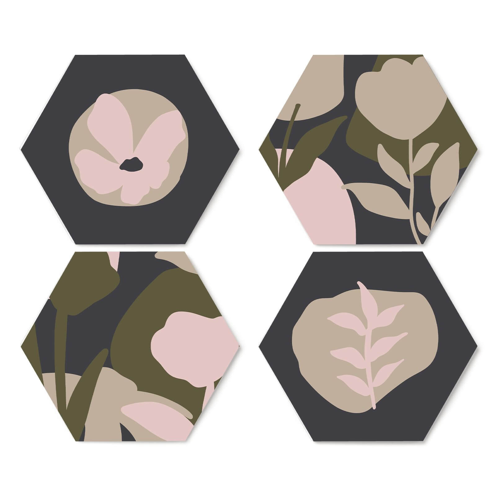 Abstract Navy Flowers Hexagonal Coaster Set