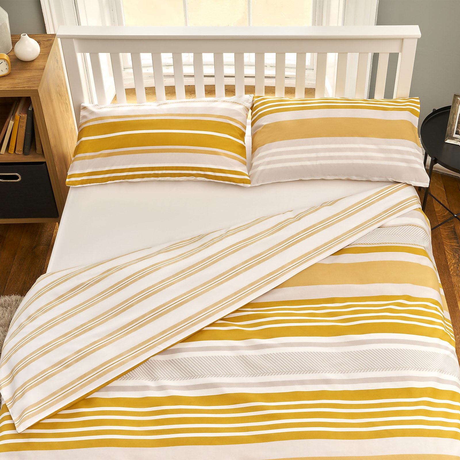 Photo of The Willow Manor Easy Care Percale Double Duvet Set Metro Stripe - Ochre