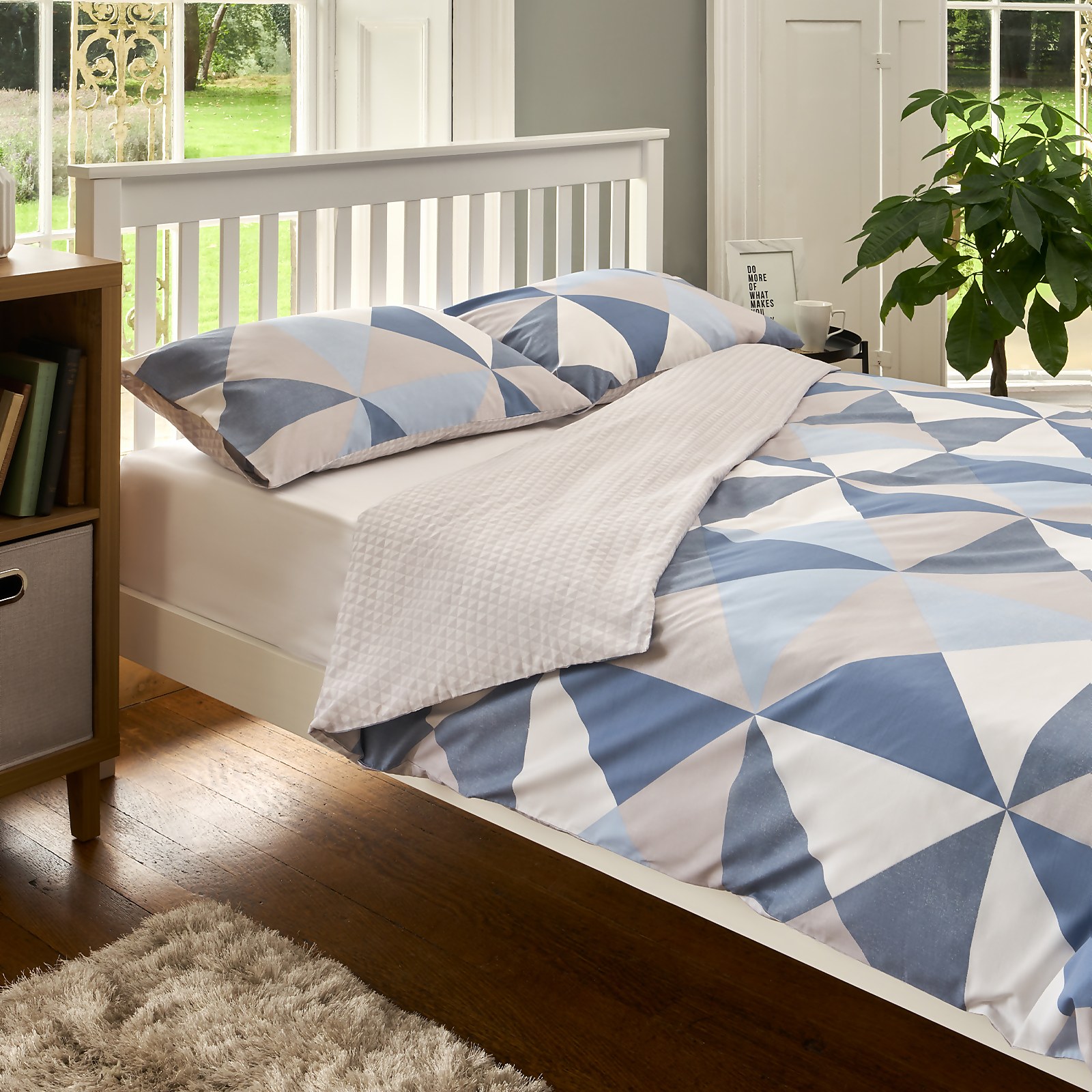 Photo of The Willow Manor Easy Care Percale Single Duvet Set Mosaic Geo - Denim