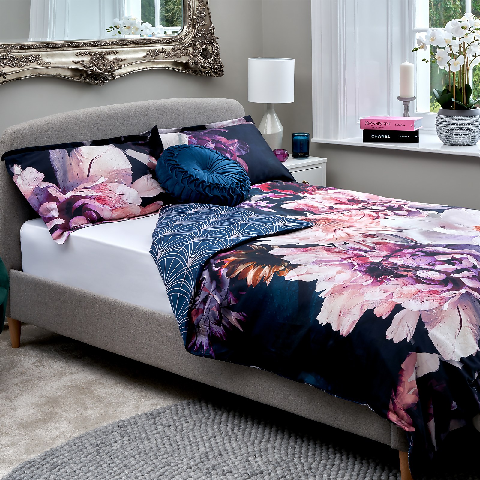 Photo of The Willow Manor Egyptian Cotton Sateen 300 Thread Count Single Duvet Set Photo Floral