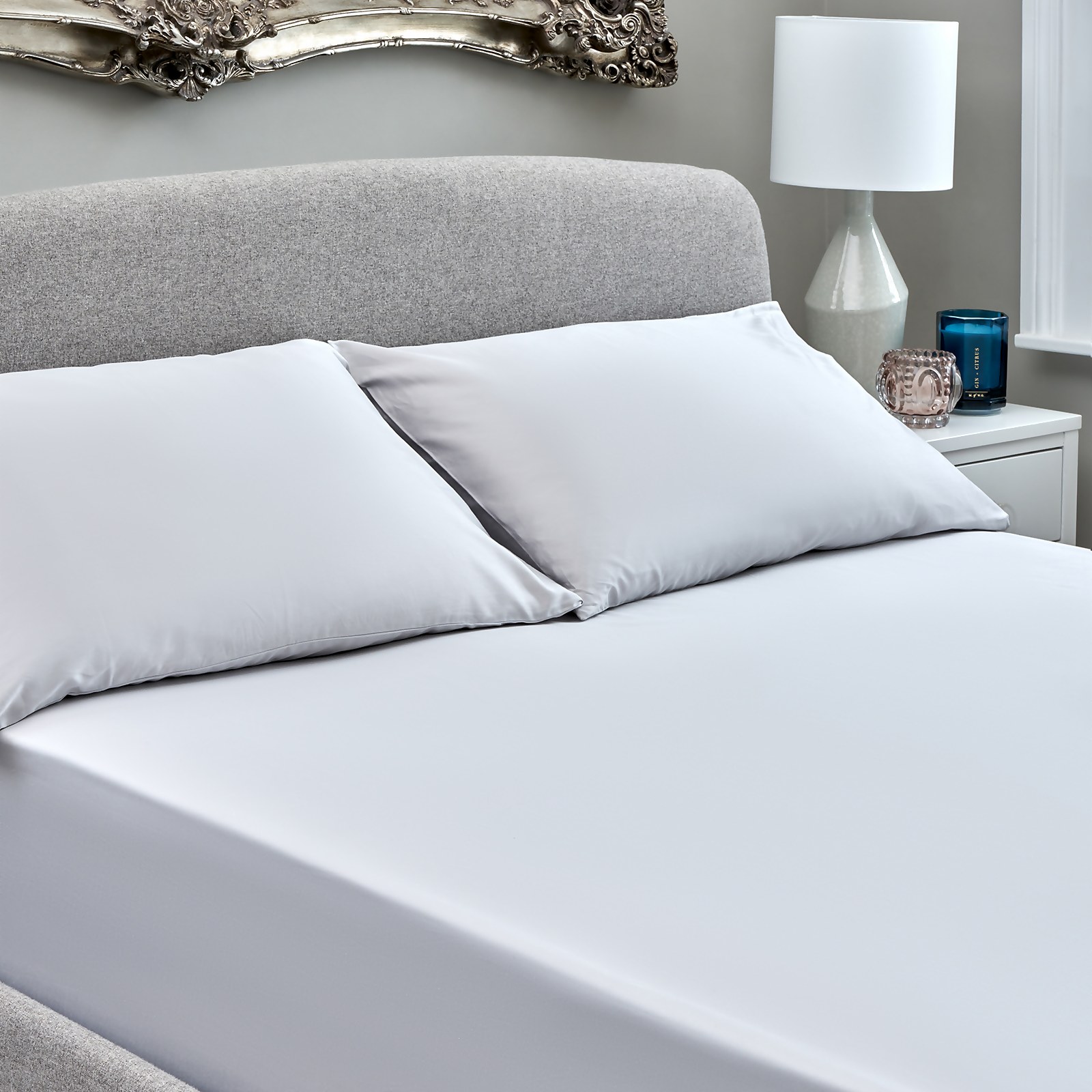 Photo of The Willow Manor Egyptian Cotton Sateen 300 Thread Count King Fitted Sheet - Pearl Grey