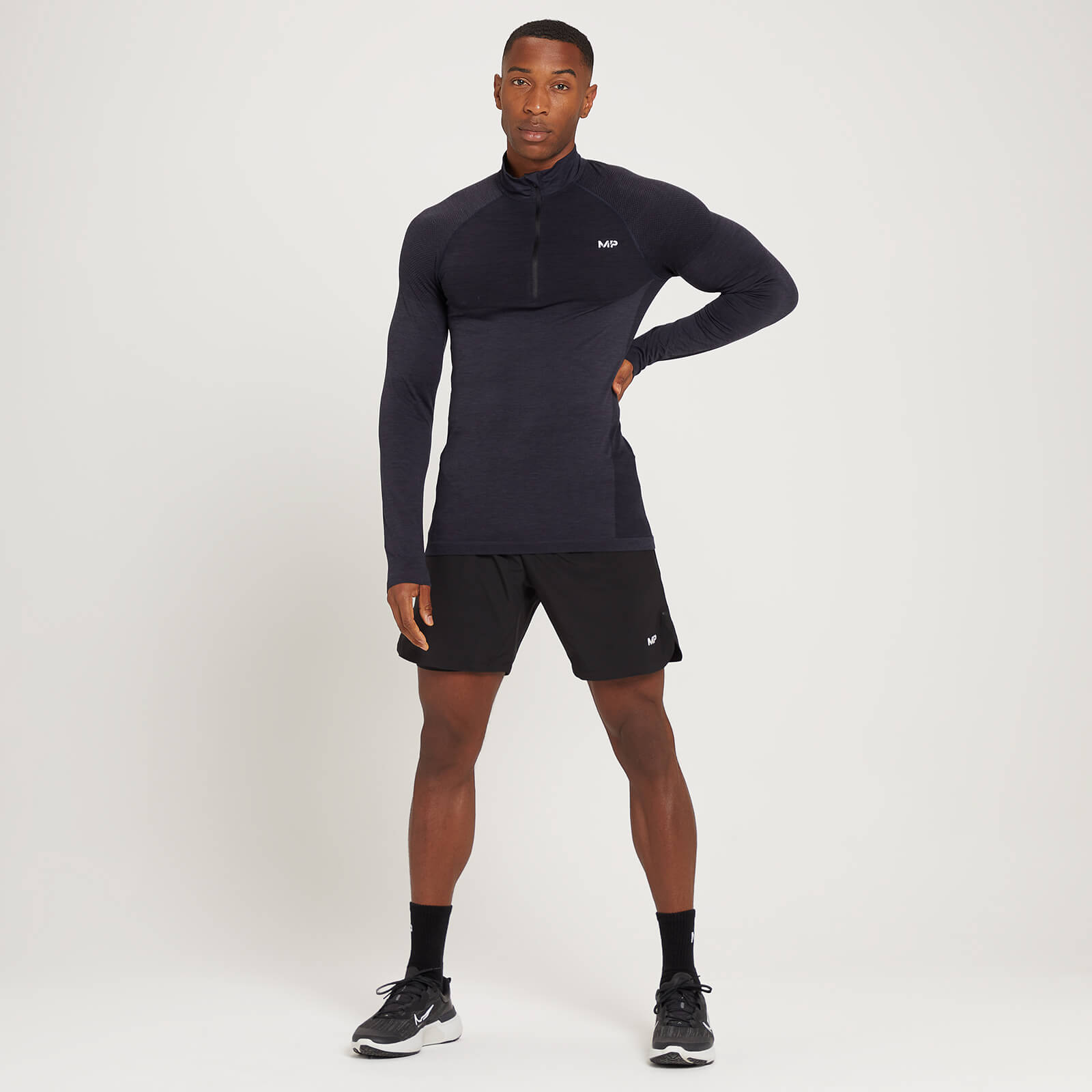 5059883084947 - Essential Seamless Oberteil mit 1 4-Reißverschluss für Herren - Schwarz meliert - S 5059883084947 - Essential Seamless Oberteil mit 1 4-Reißverschluss für Herren - Schwarz meliert - S