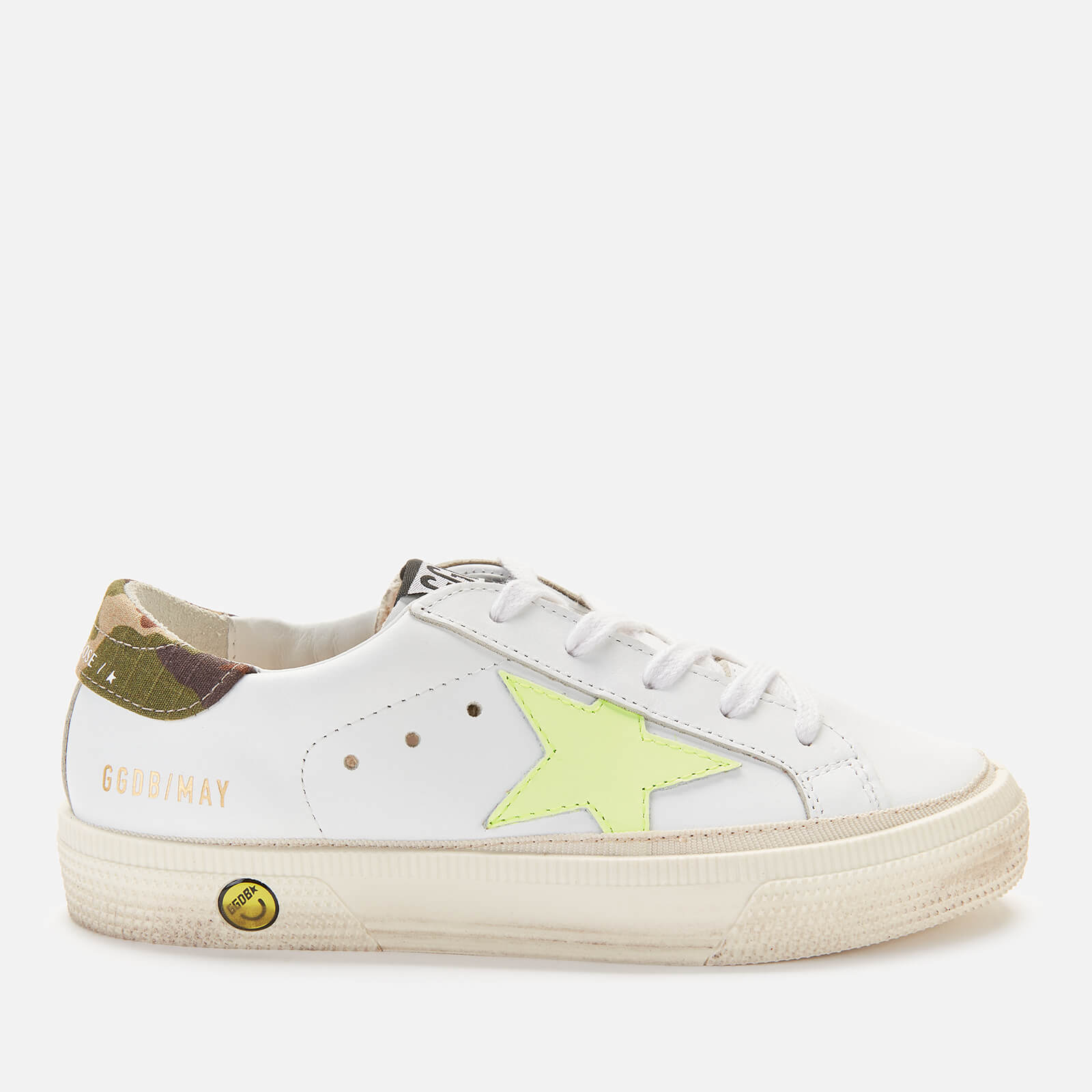 Golden Goose Kids' Leather Upper Star And Heel Trainers - White/Fluo Yellow/Green Camouflage - UK 12 Kids