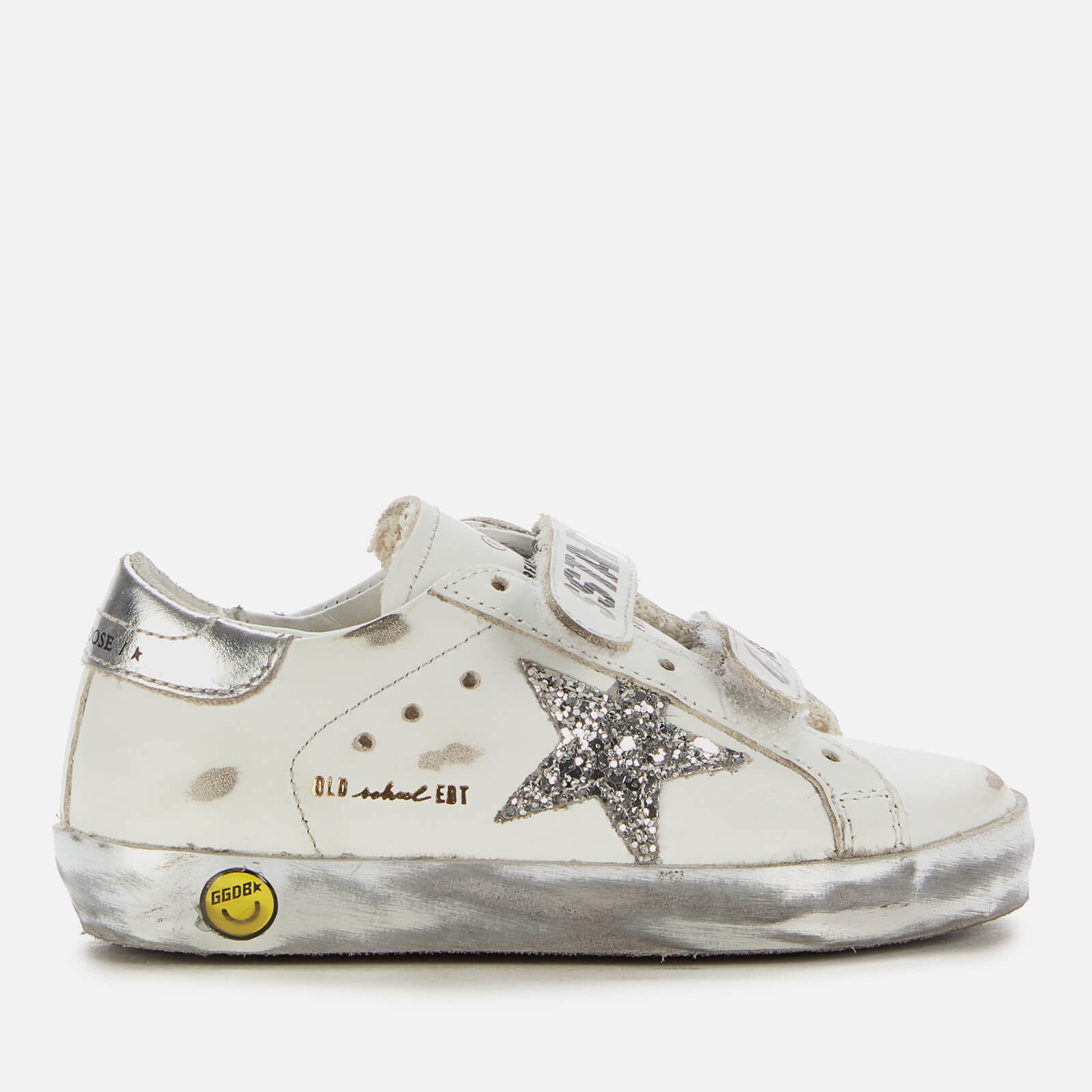 Golden Goose Toddlers' Leather Upper and Stripes Glitter Star Laminated Heel Sparkle Foxing Trainers - White/Silver - UK 4 Infant