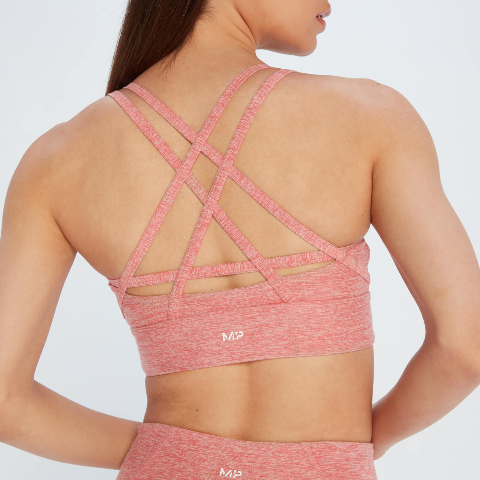 mp women's composure strappy sports bra - washed pink marl - xs