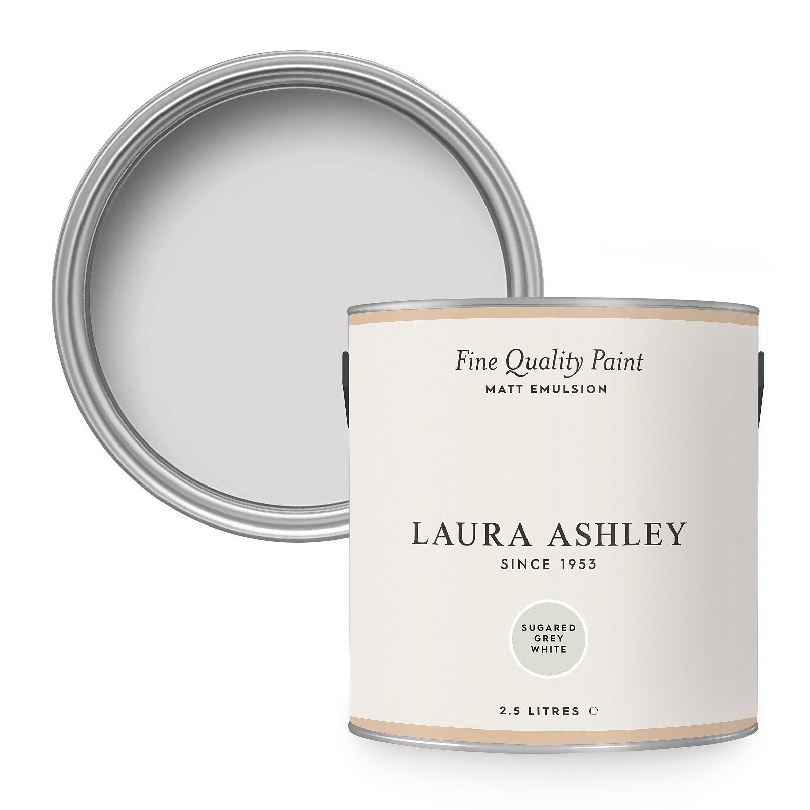 Photo of Laura Ashley Matt Emulsion Paint Sugared Grey White 2.5l