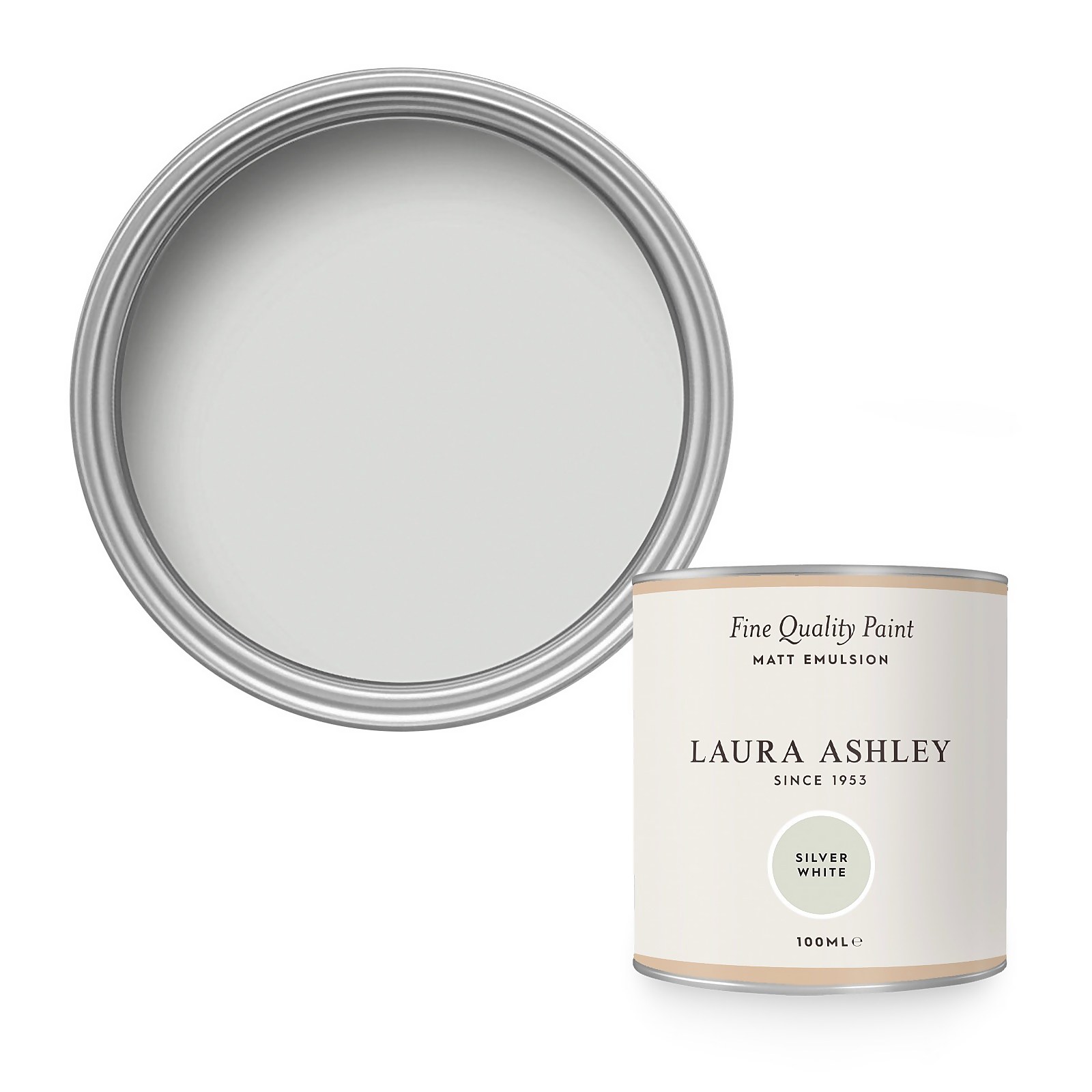 Photo of Laura Ashley Matt Emulsion Paint Silver White Tester 100ml