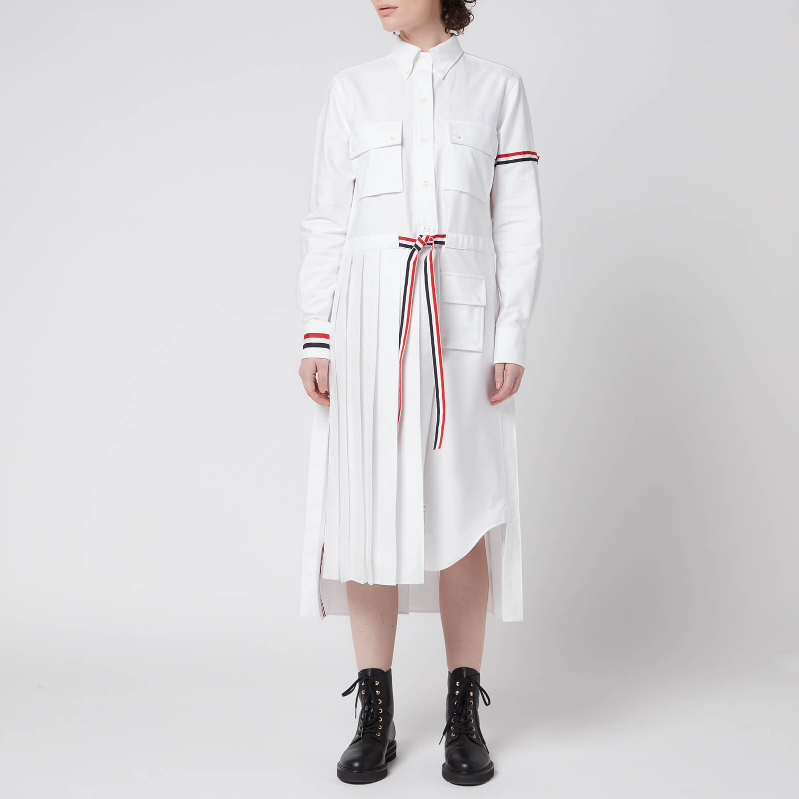 Thom Browne Women's 2-1 Norfolk Pleated Bottom Shirtdress - White - IT38/UK6