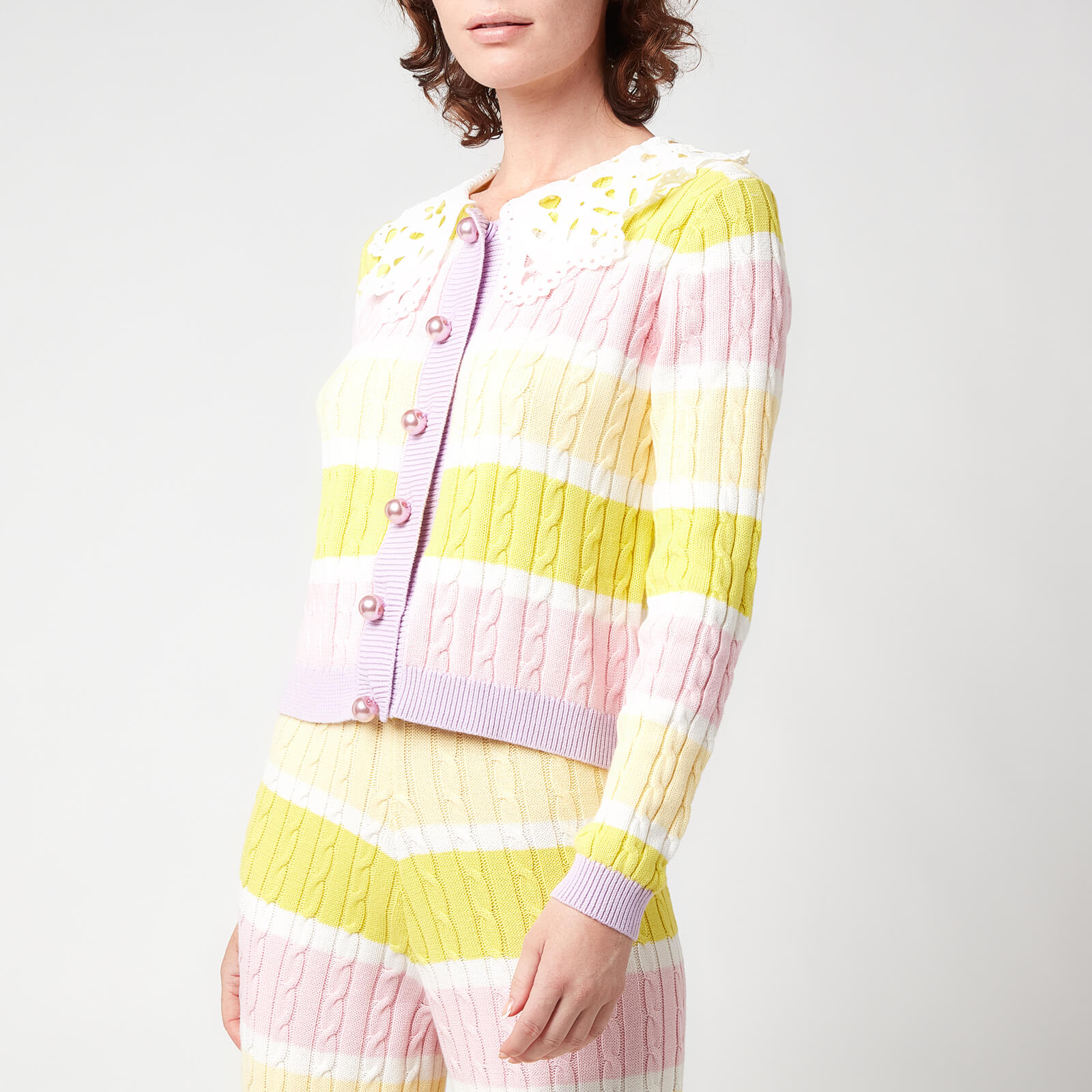 Olivia Rubin Women's Rupi Cable Knit Cardigan With Cotton Collar - Angel Cake Stripe - S