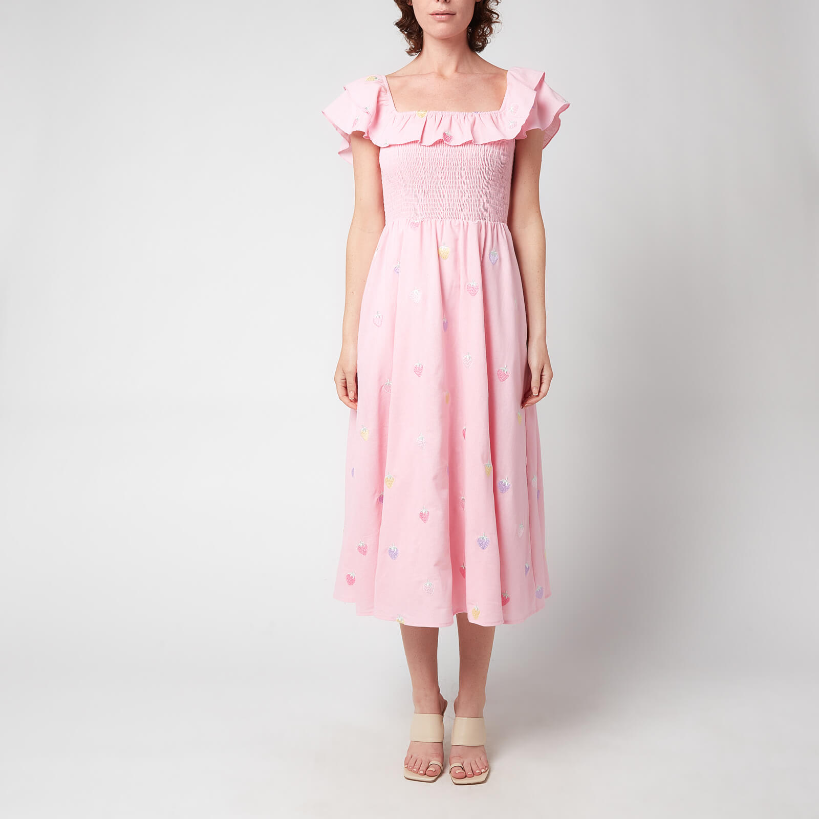 Olivia Rubin Women's Talia Embroidered Cotton Midi Dress - Pink - UK 10