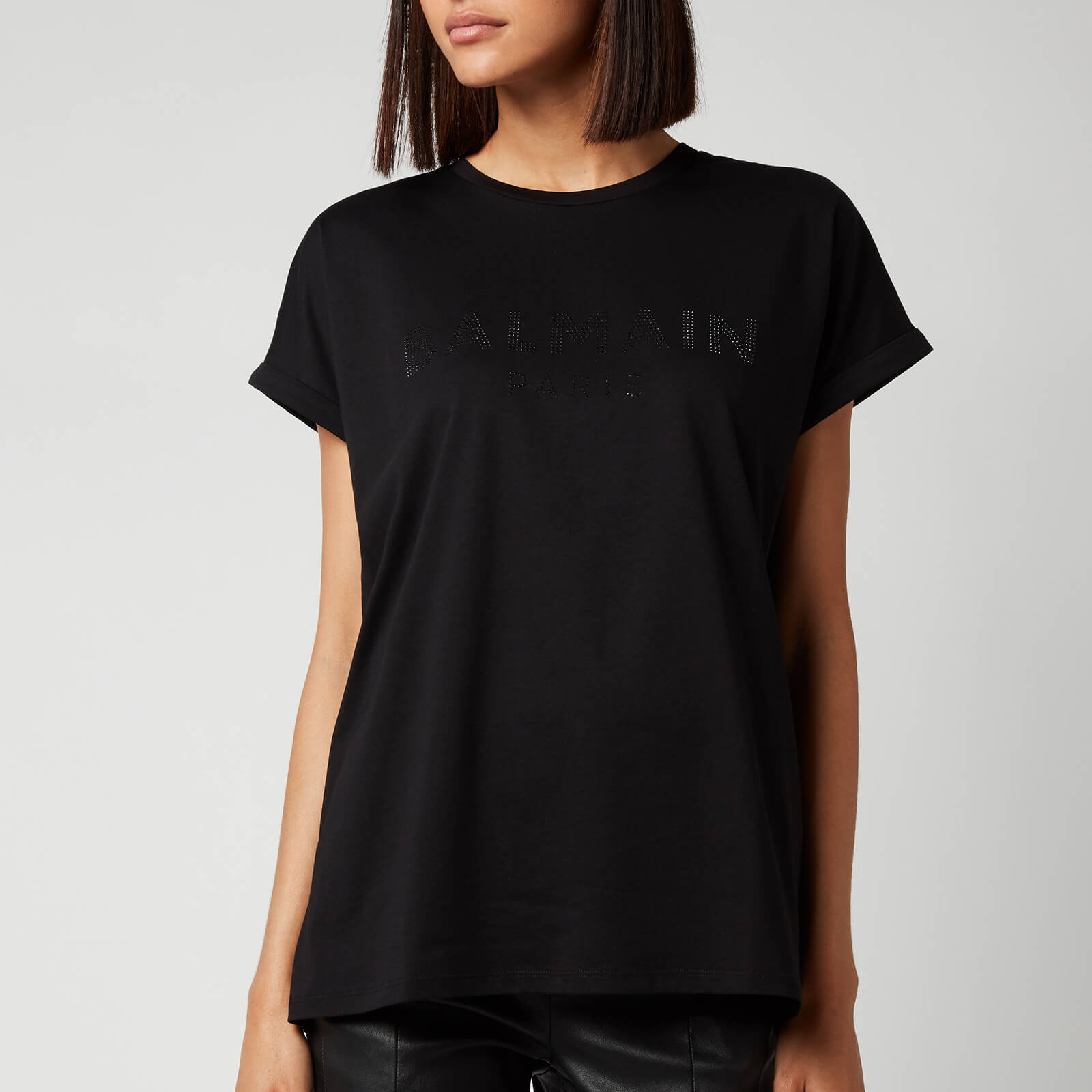 Balmain Women's Short Sleeve Strass Logo T-Shirt - Noir/Noir - S