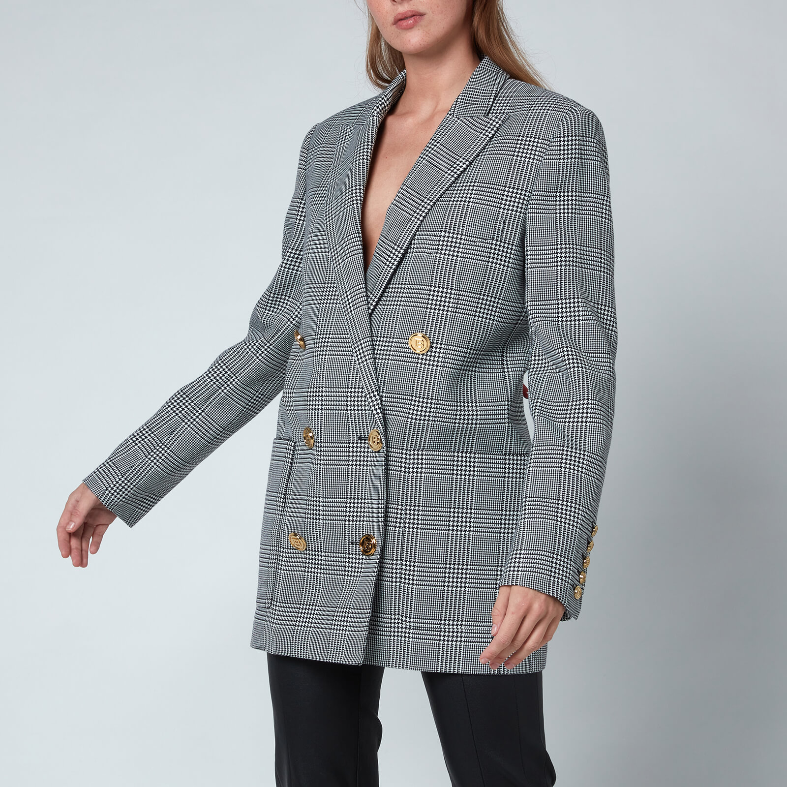 Balmain Women's 6 Button Checked Boyfriend Jacket - Blanc/Noir - M