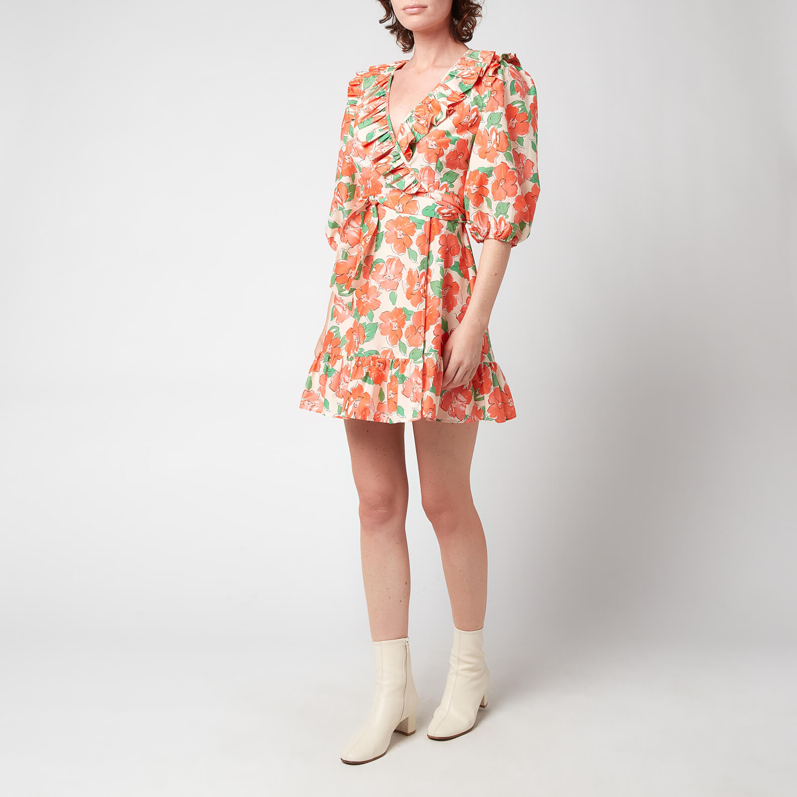 RIXO Women's Lennon Dress - Medium Floral Coral Green - UK 8