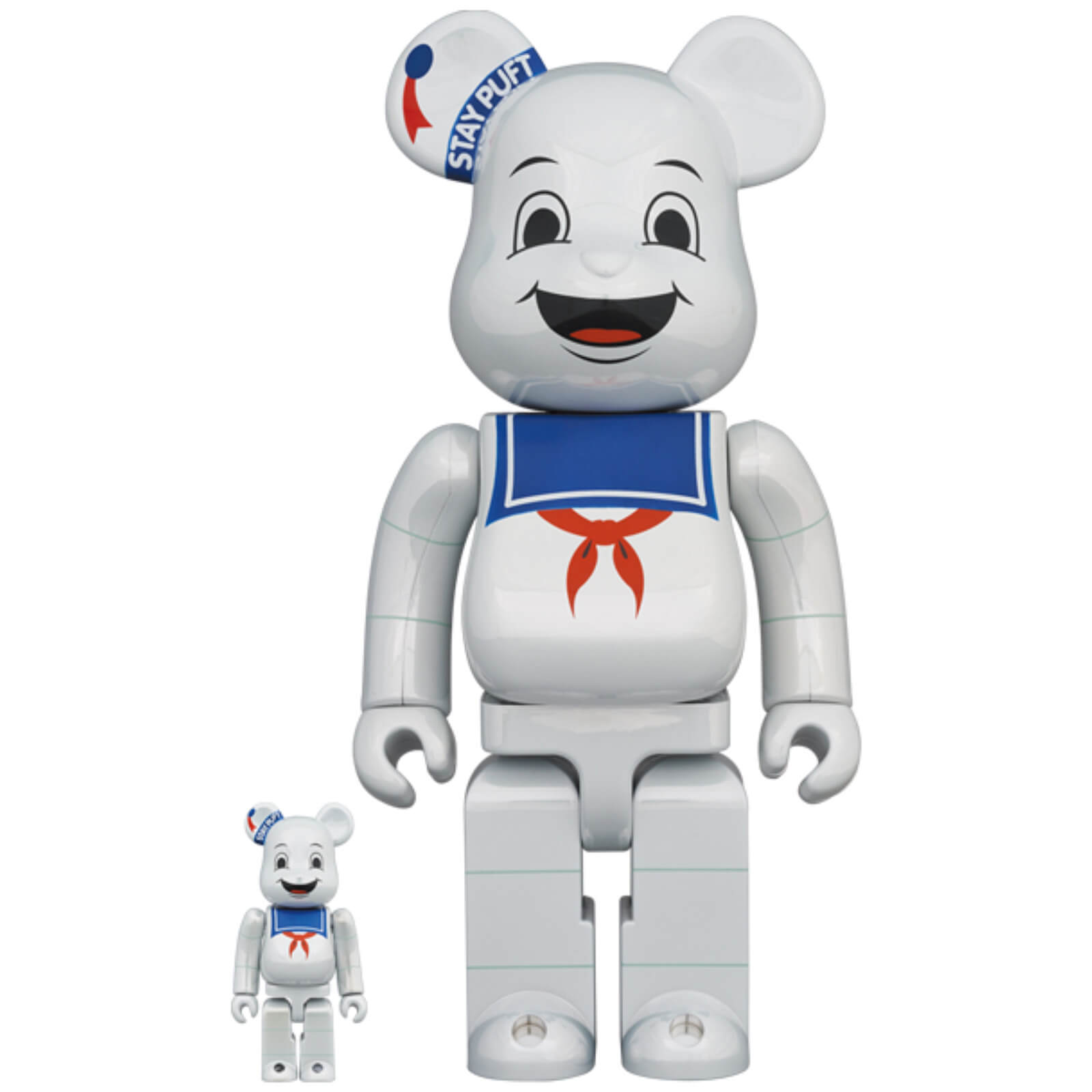 Medicom Ghostbusters White Chrome Stay-Puft Marshmallow Man 100% X 400% Be@rbrick 2 Pack
