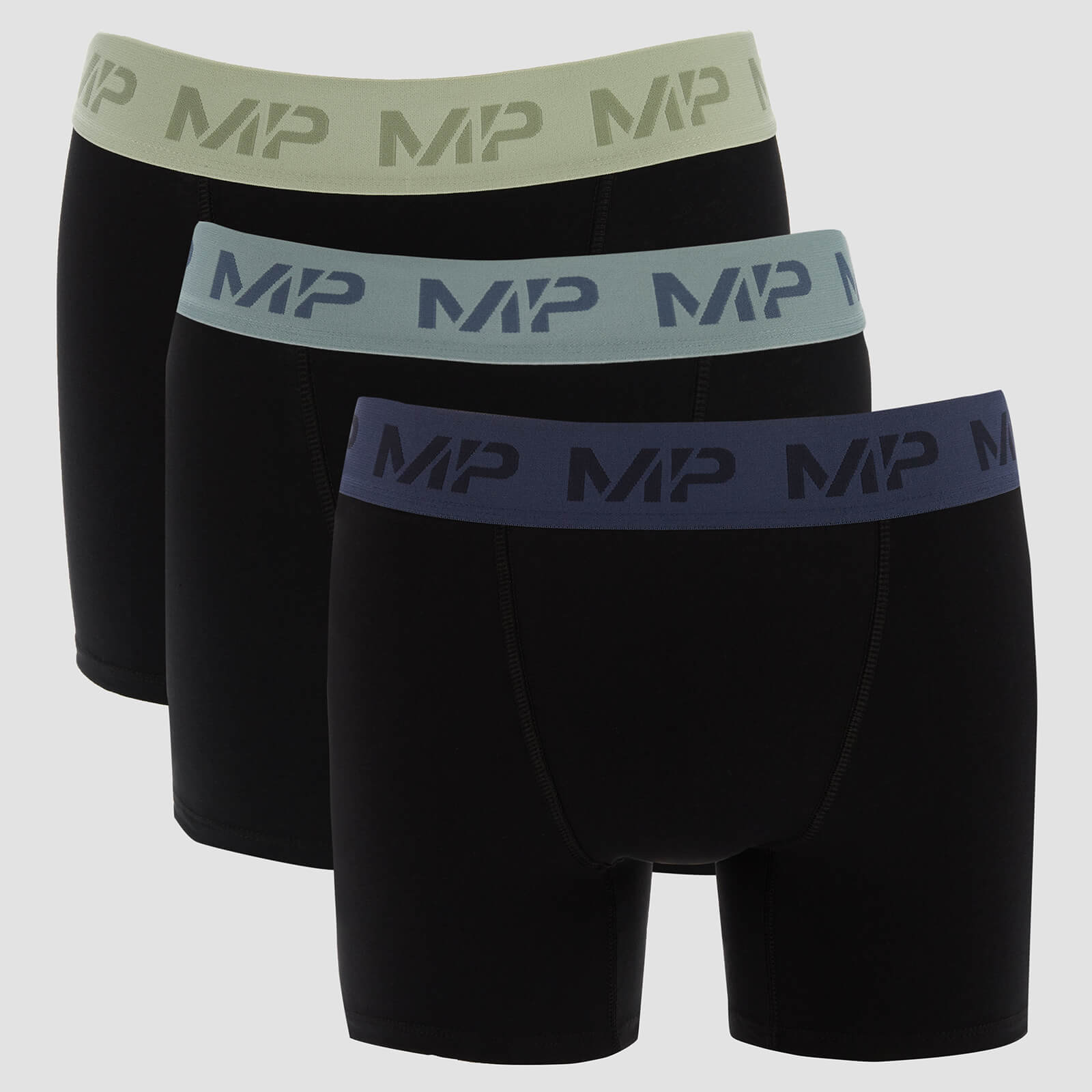 Boxers à ceinture colorée MP pour hommes (lot de 3) – Noir/Vert givré/Bleu acier/Bleu glacé - S