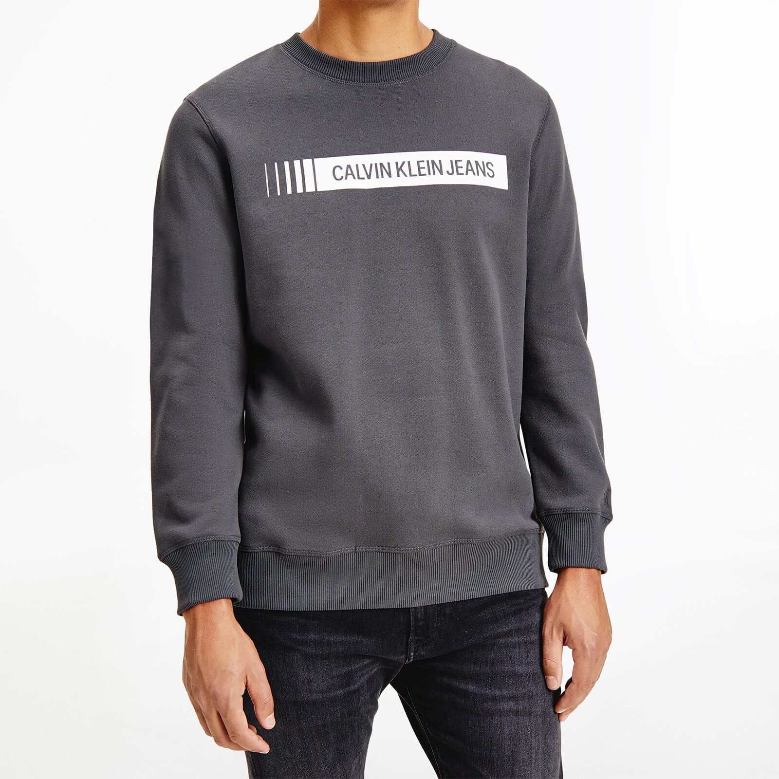 Calvin Klein Jeans Men's Institutional Logo Crewneck Sweatshirt - Grey Pinstripe - S