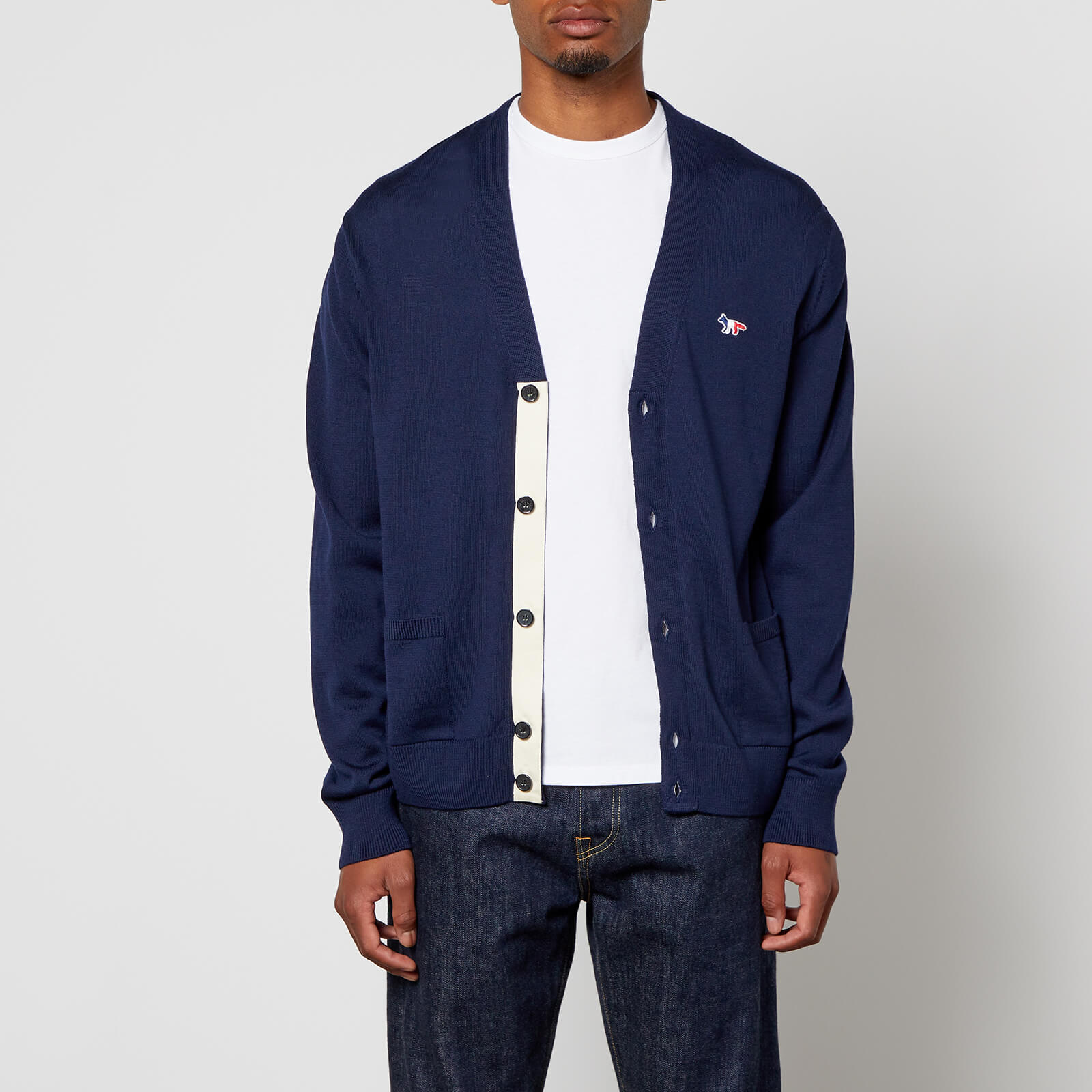 Maison Kitsuné Tricolour Fox Patch Classic Cardigan - Navy - M